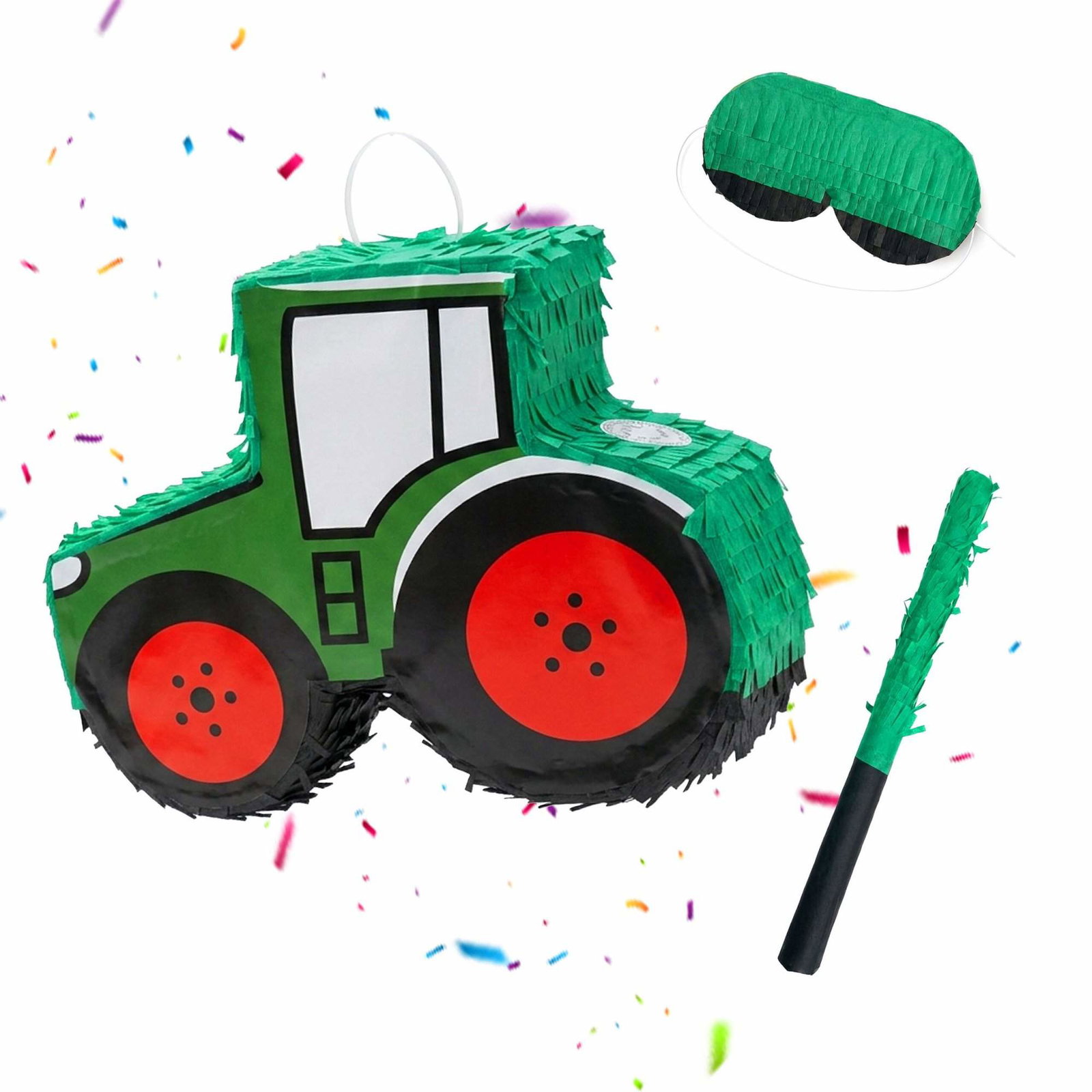 Traktor-piñatasett – mørkegrønt, morosett med 3 deler