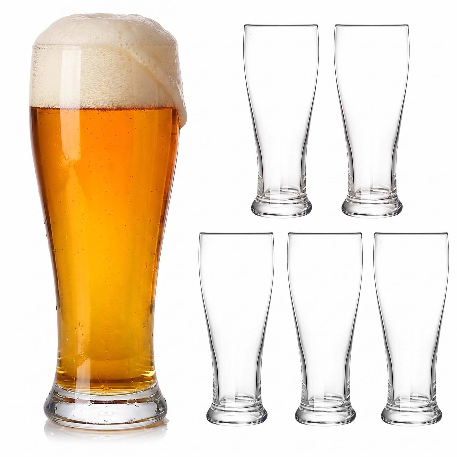Sett med 6 klare ølglass – 460 ml, tåler oppvaskmaskin