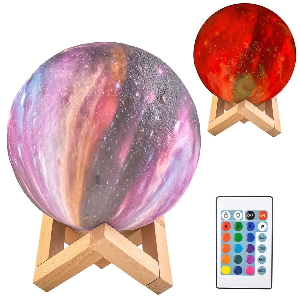 Nattlampe Moon 15cm - 16 farger, USB, Fjernkontroll