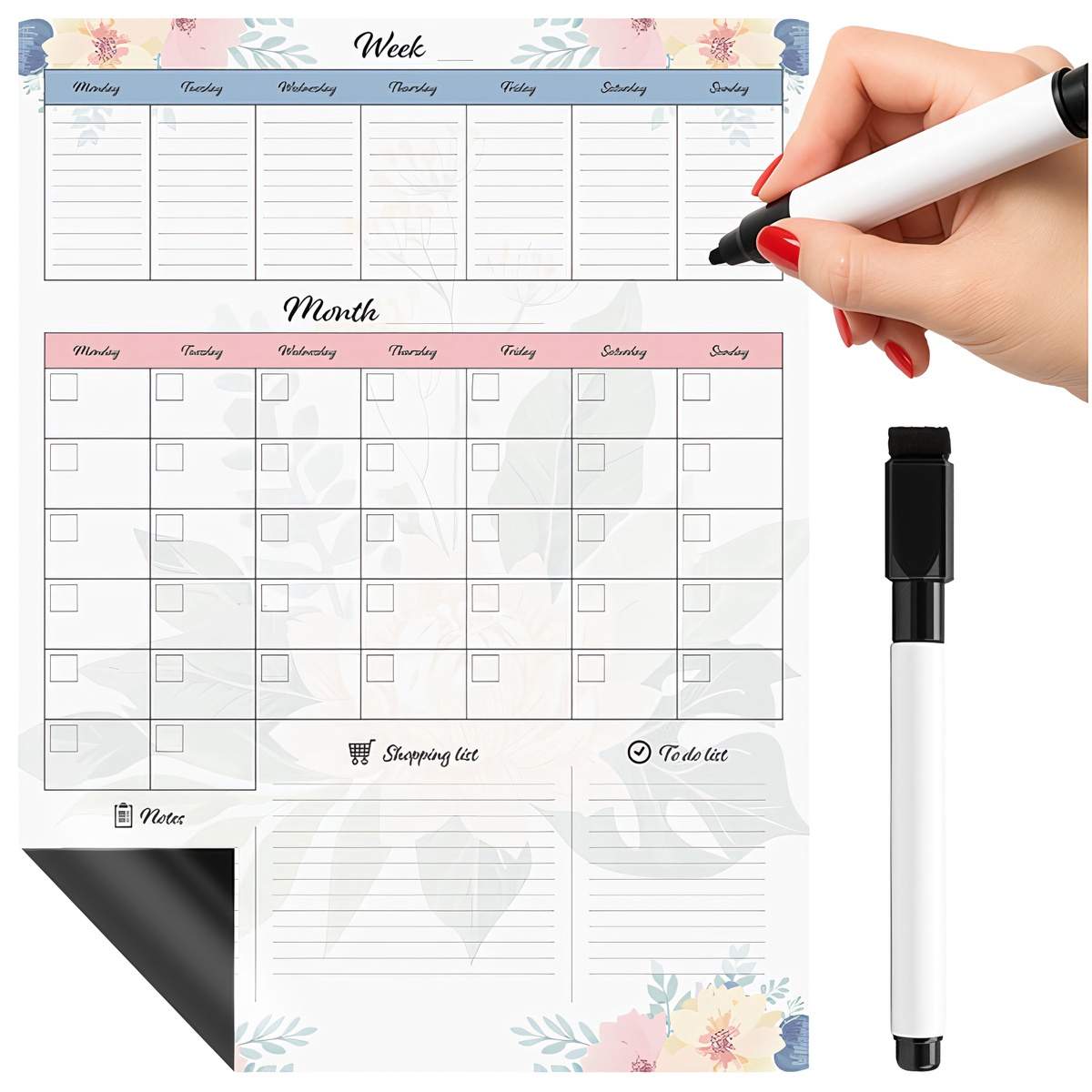 Magnetisk kjøleskapsplanlegger, stor 60x45 cm, tørrviskende kalender