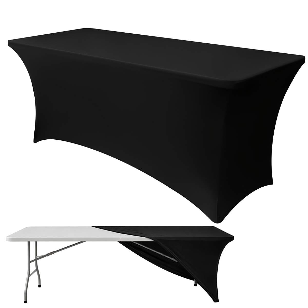 Svart elastisk bankettduk – 180x75 cm, krøllfri