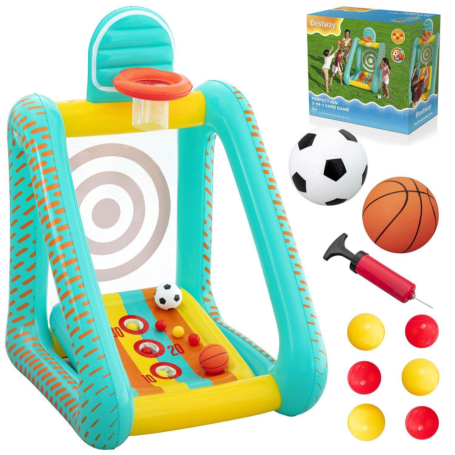 Oppblåsbart 3-i-1-sportsett for barn – 127 x 109 x 178 cm