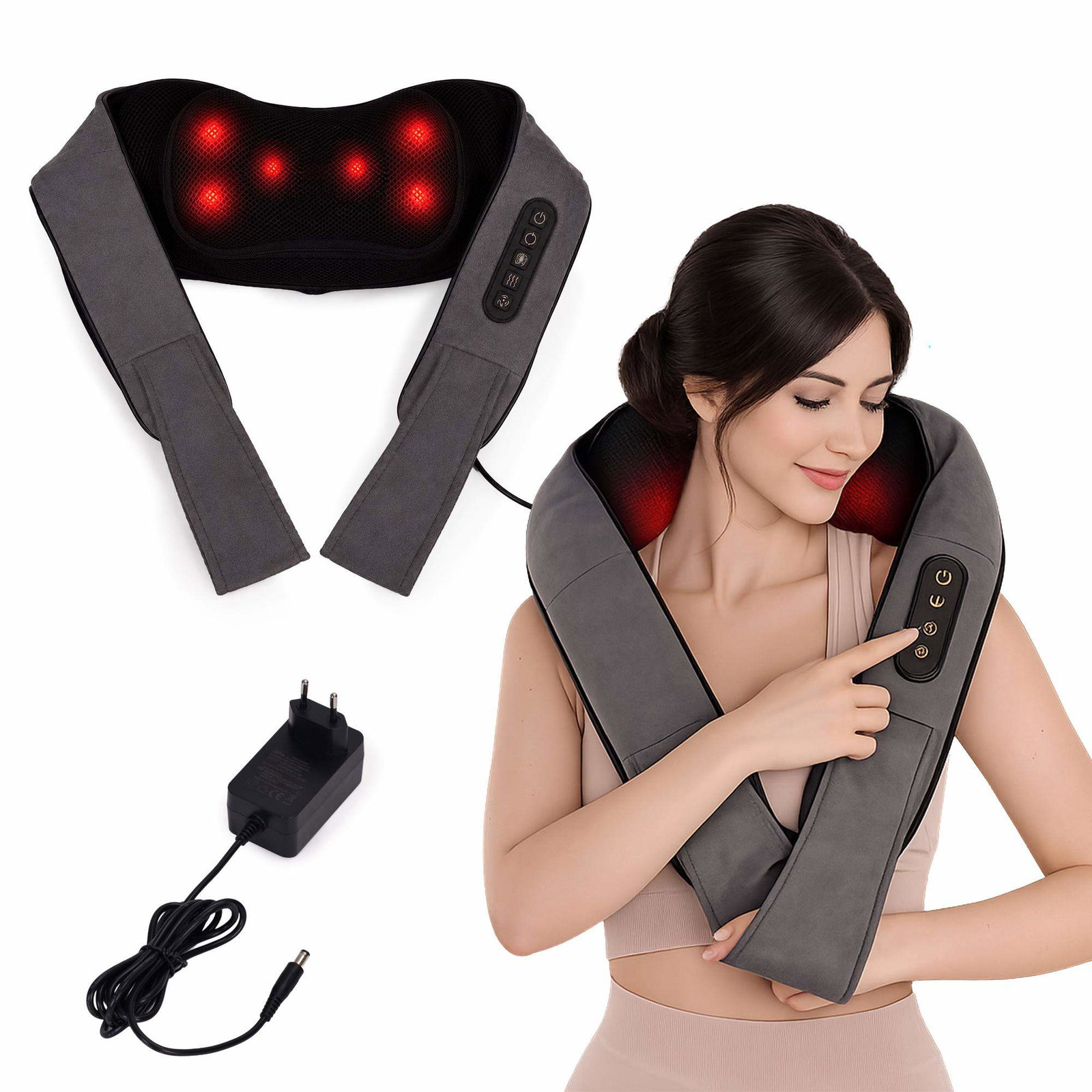Shiatsu nakke- og ryggmassasjeapparat med varme, 24W