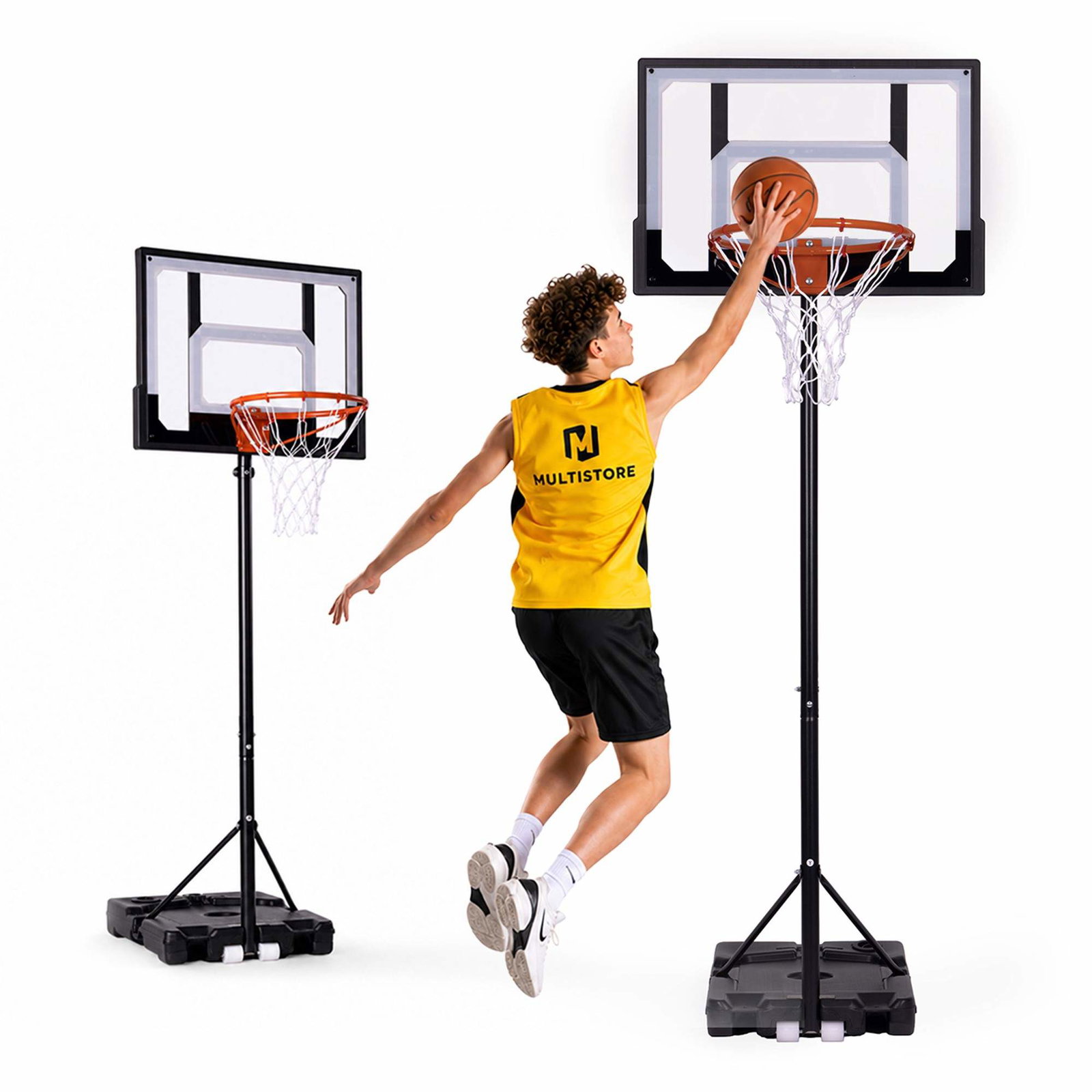 Justerbar basketballkurv med bakplate og hjul
