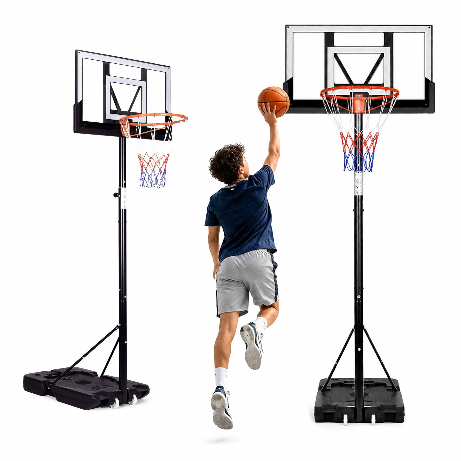 Justerbar frittstående basketballkurv – stål og PE, 305 cm