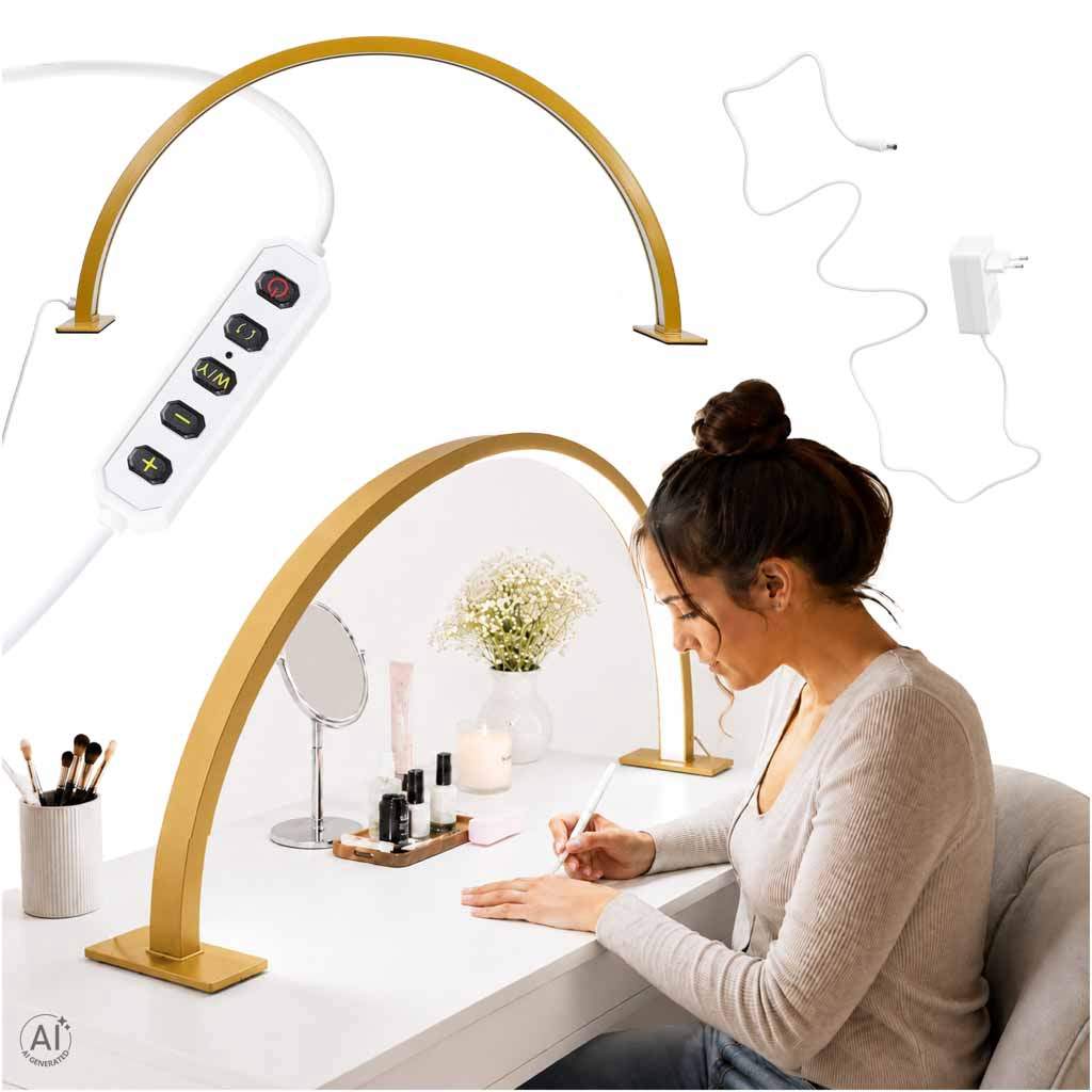 LED-skrivebordslampe for manikyr – skyggeløs, gullbue
