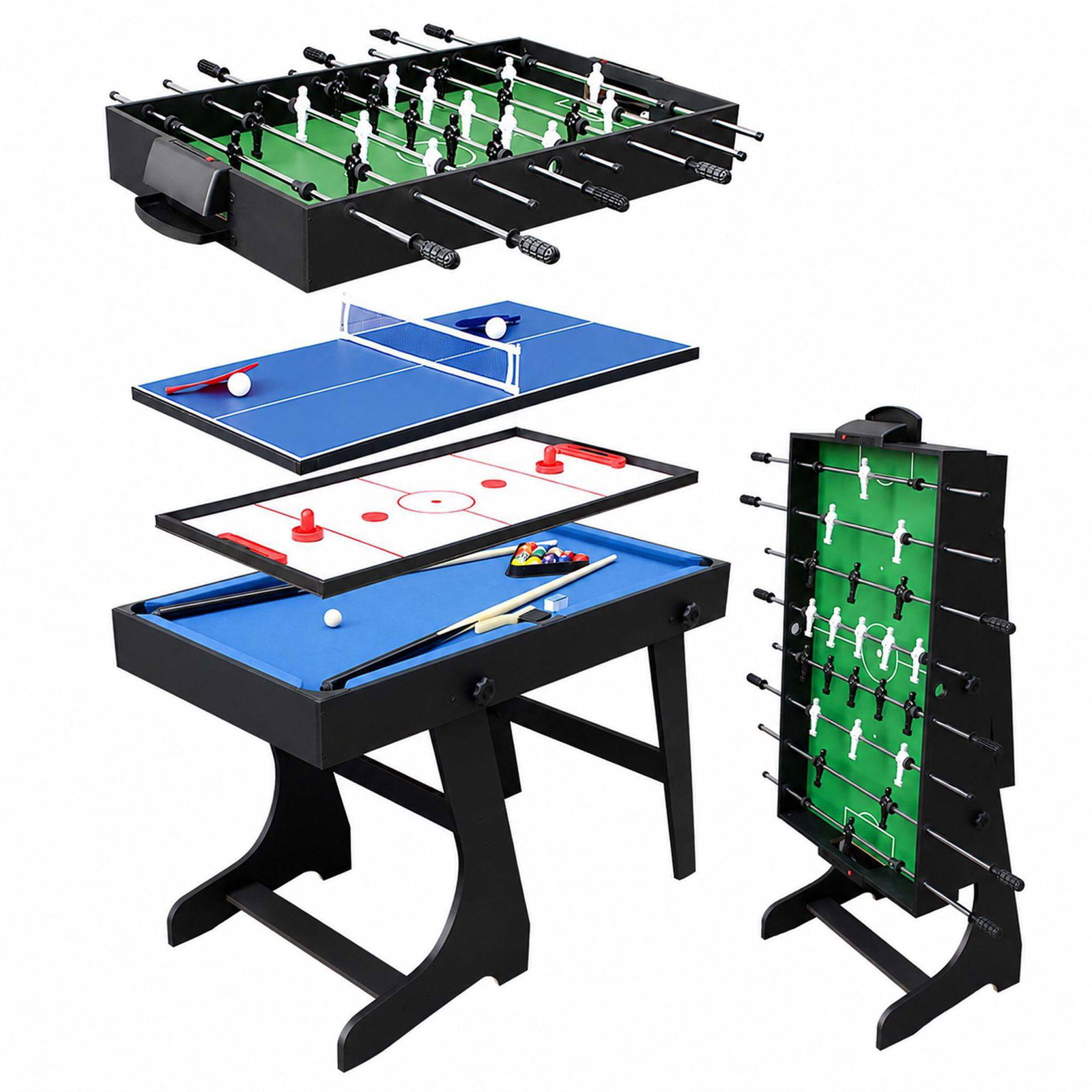 Sammenleggbart 4-i-1-spillbord – Fotball, biljard, airhockey, tennis