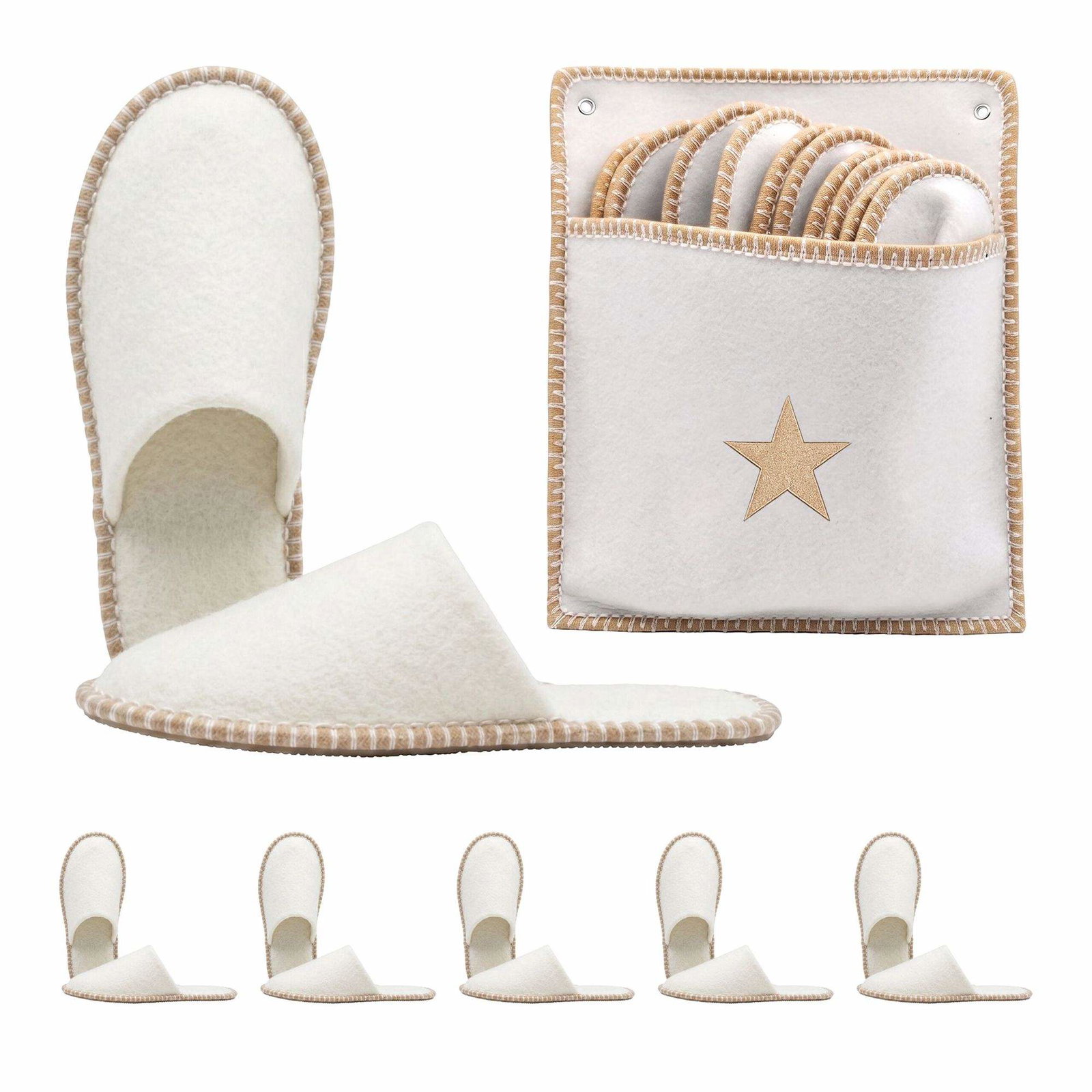 Filt gjestetøfler – 6 par, beige, sklisikker, unisex