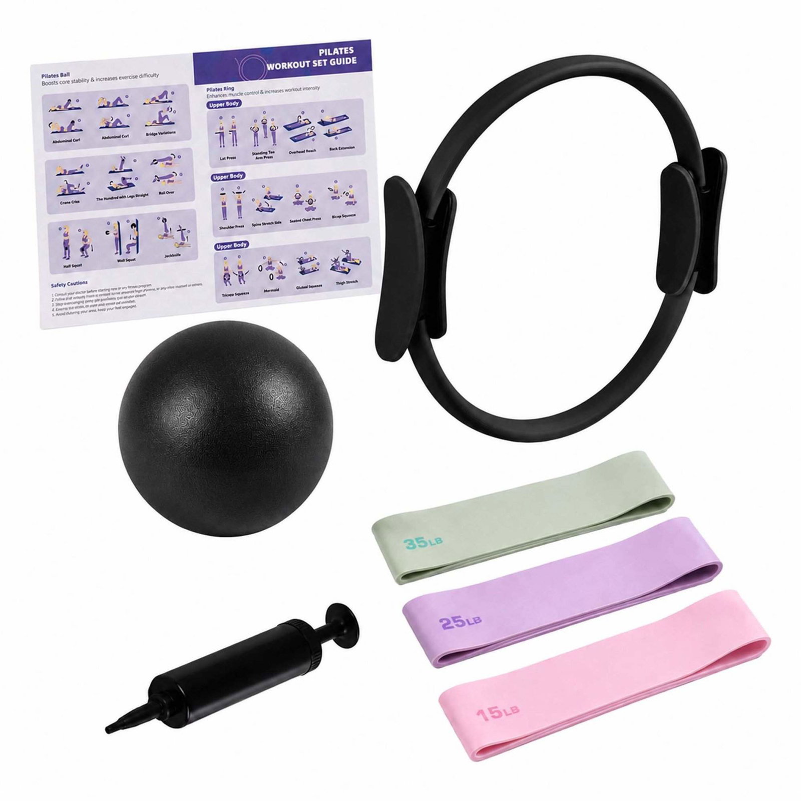 Pilatessett – 6-delers sett med ring, ball og strikker, svart