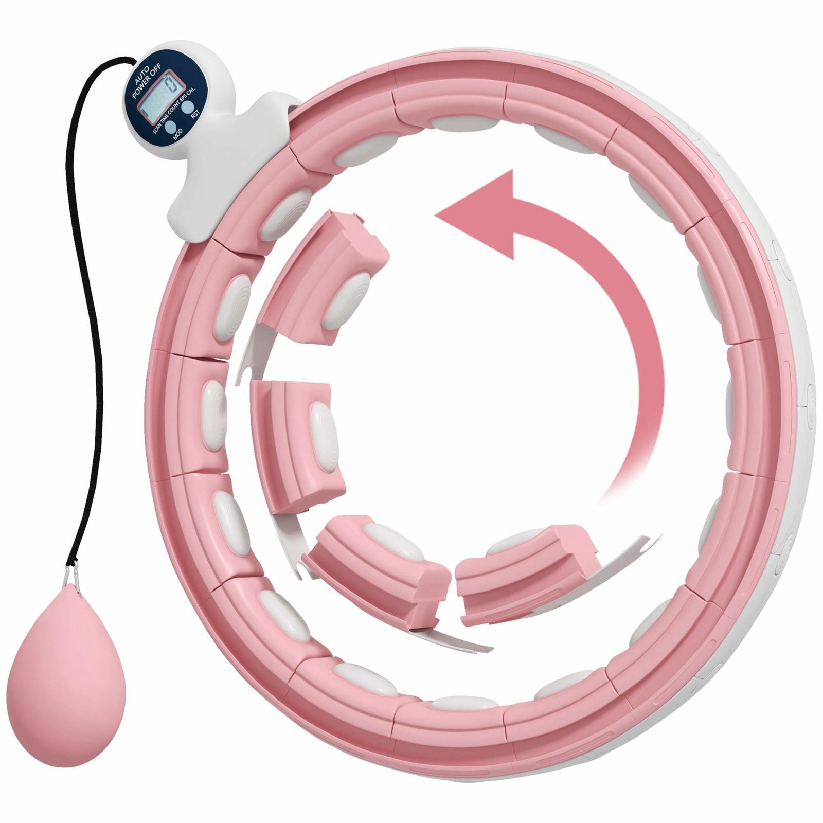 Smart hulabøyle med vektball, rosa, 16 segmenter