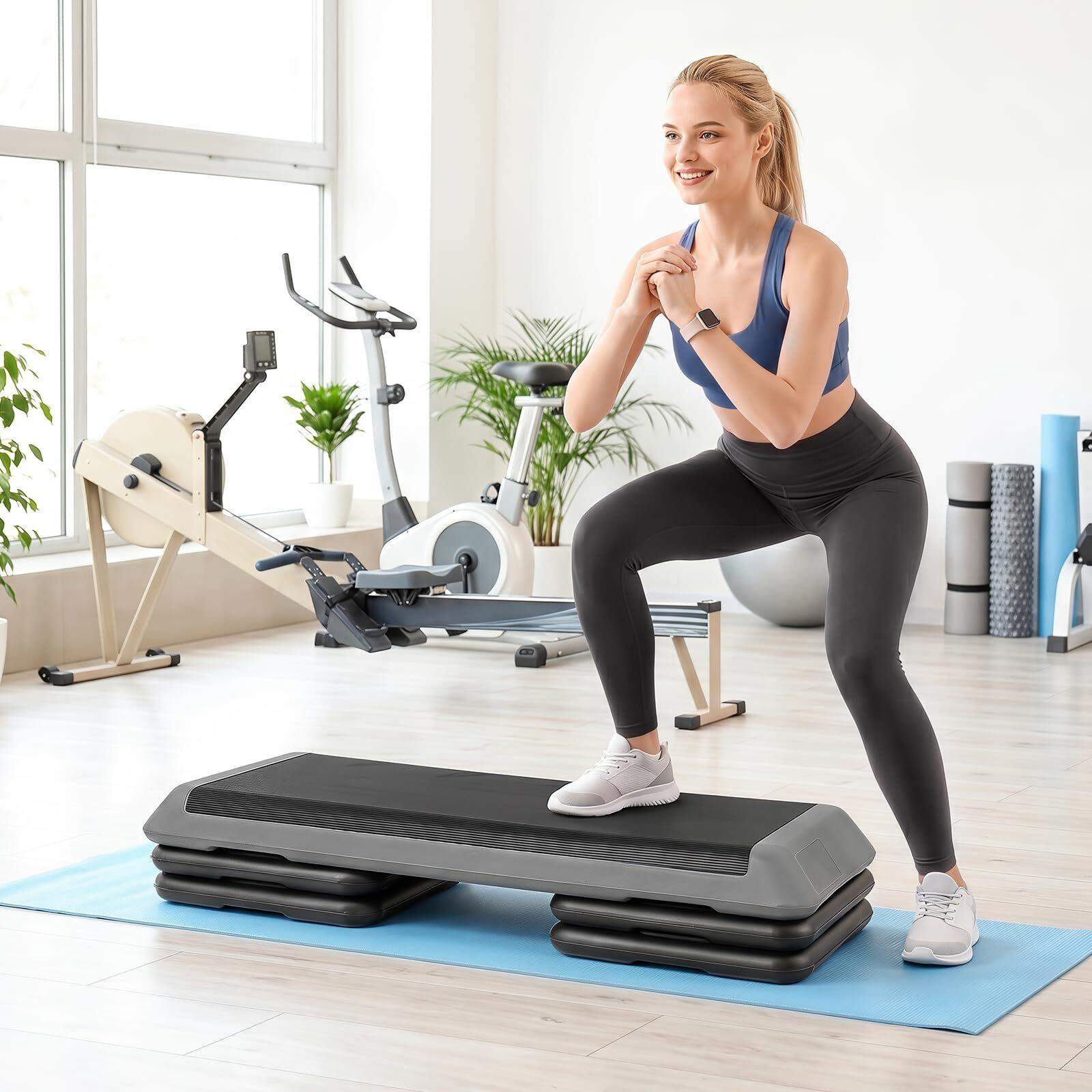 Høydejusterbar aerobic stepper – grå, sklisikker overflate