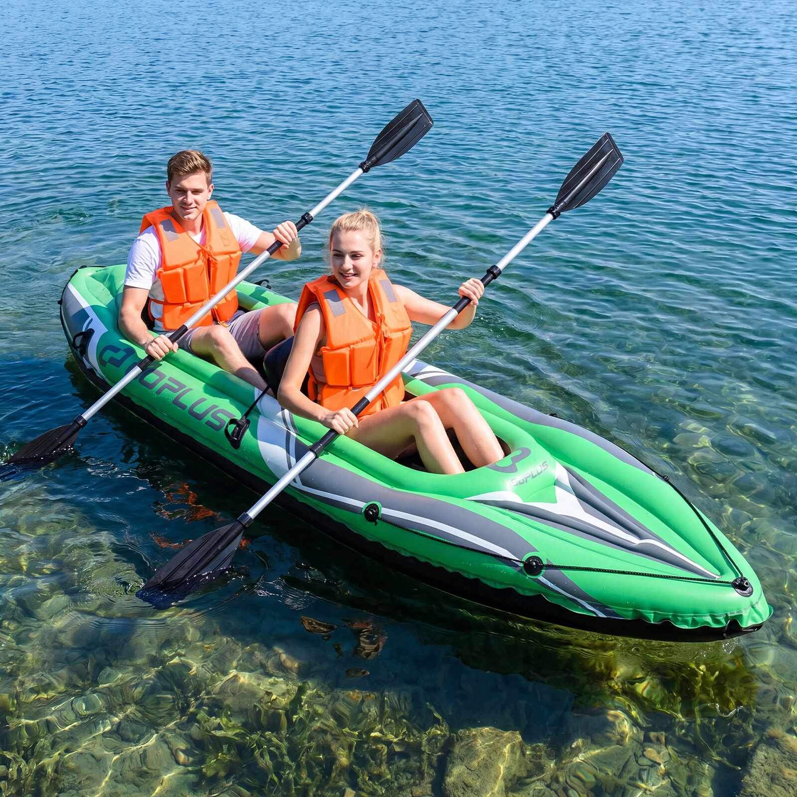 Oppblåsbar kajakk for 2 personer, 3,8 meter, grønn PVC med padler