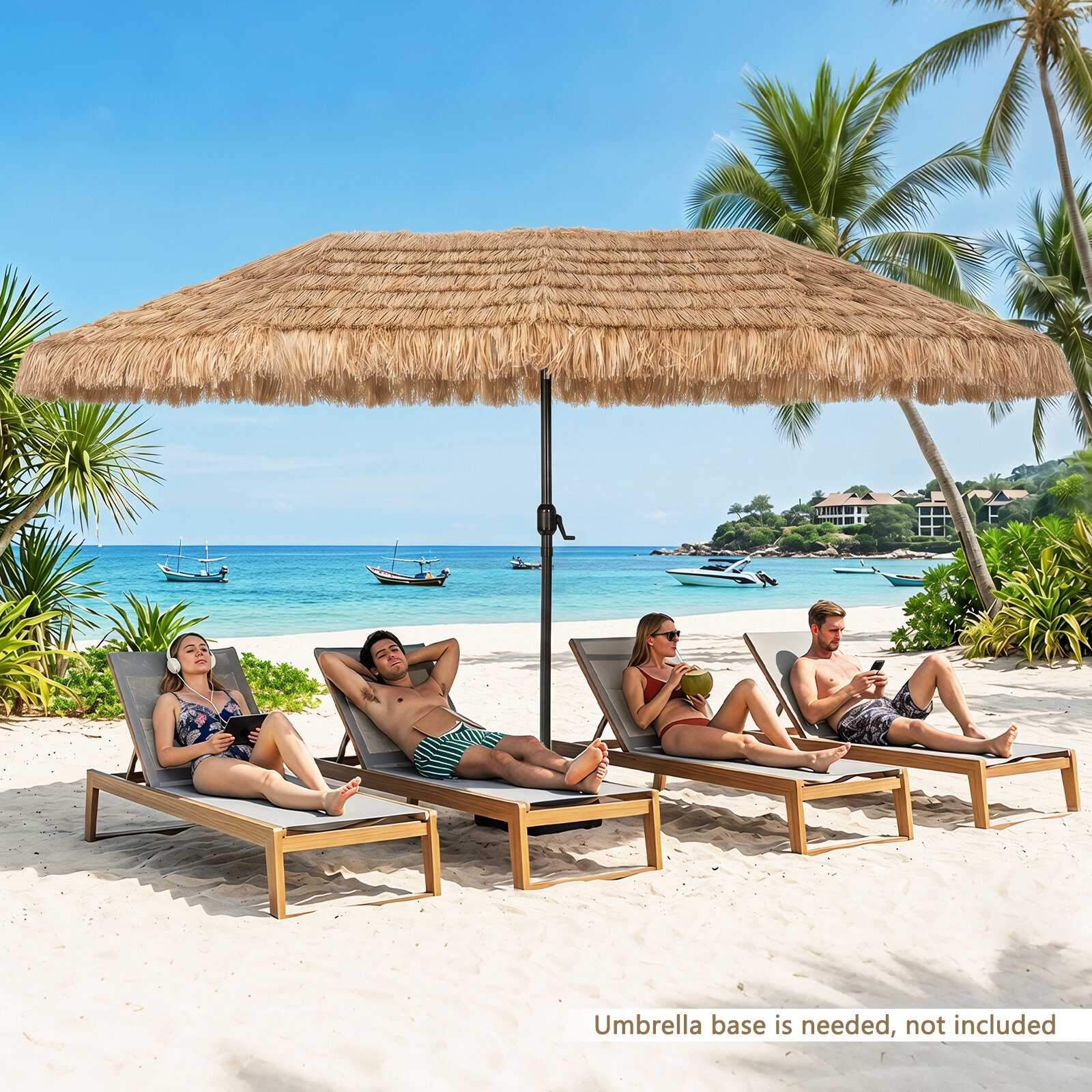Dobbeltsidig Tiki-parasoll, 4,5 x 2,7 m, brun