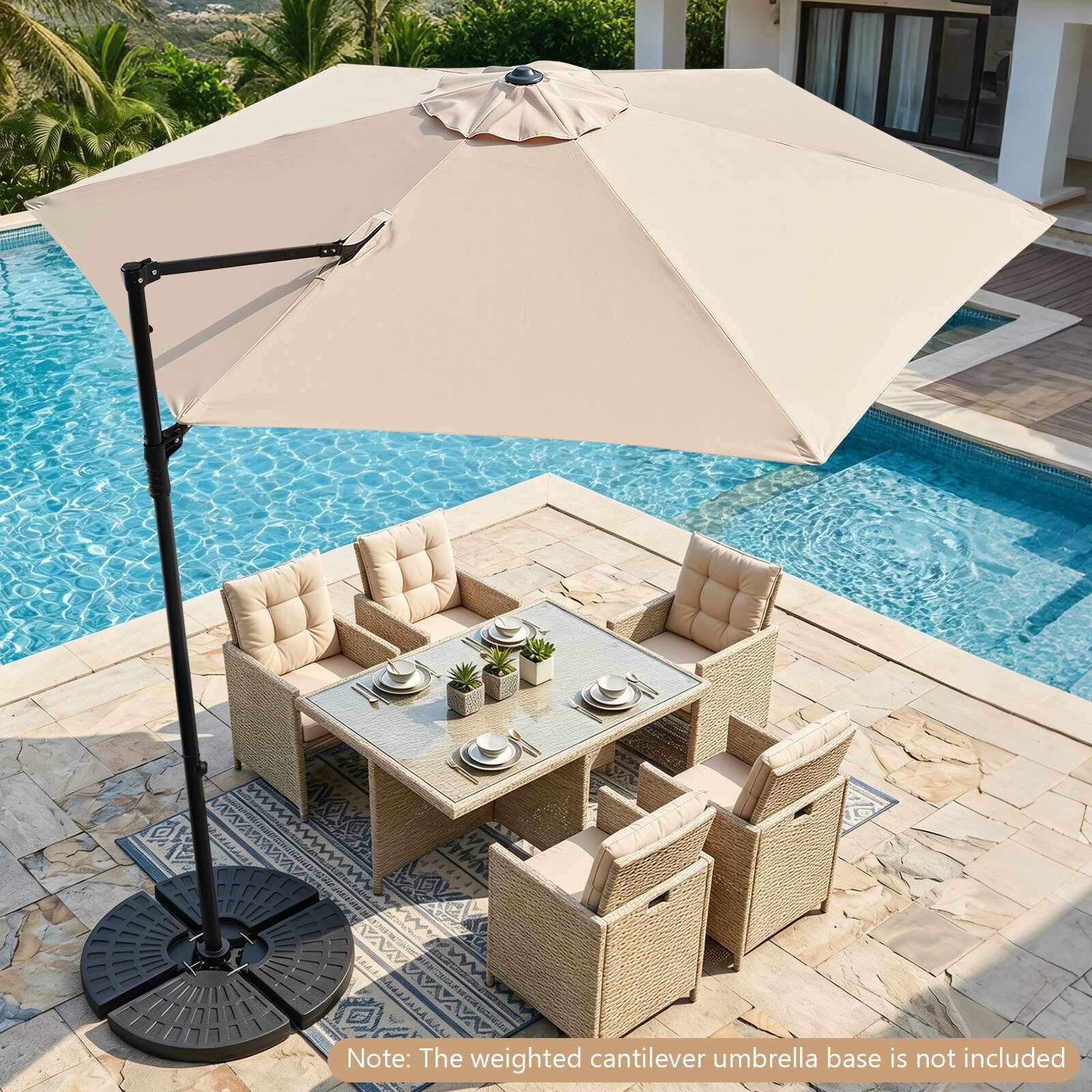 3,5 m beige utkraget terrasseparasoll – 360 graders rotasjon