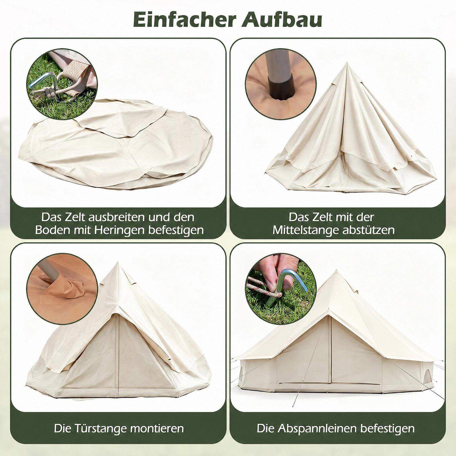 Vanntett klokketelt med komfyruttak, nettingvinduer, beige
