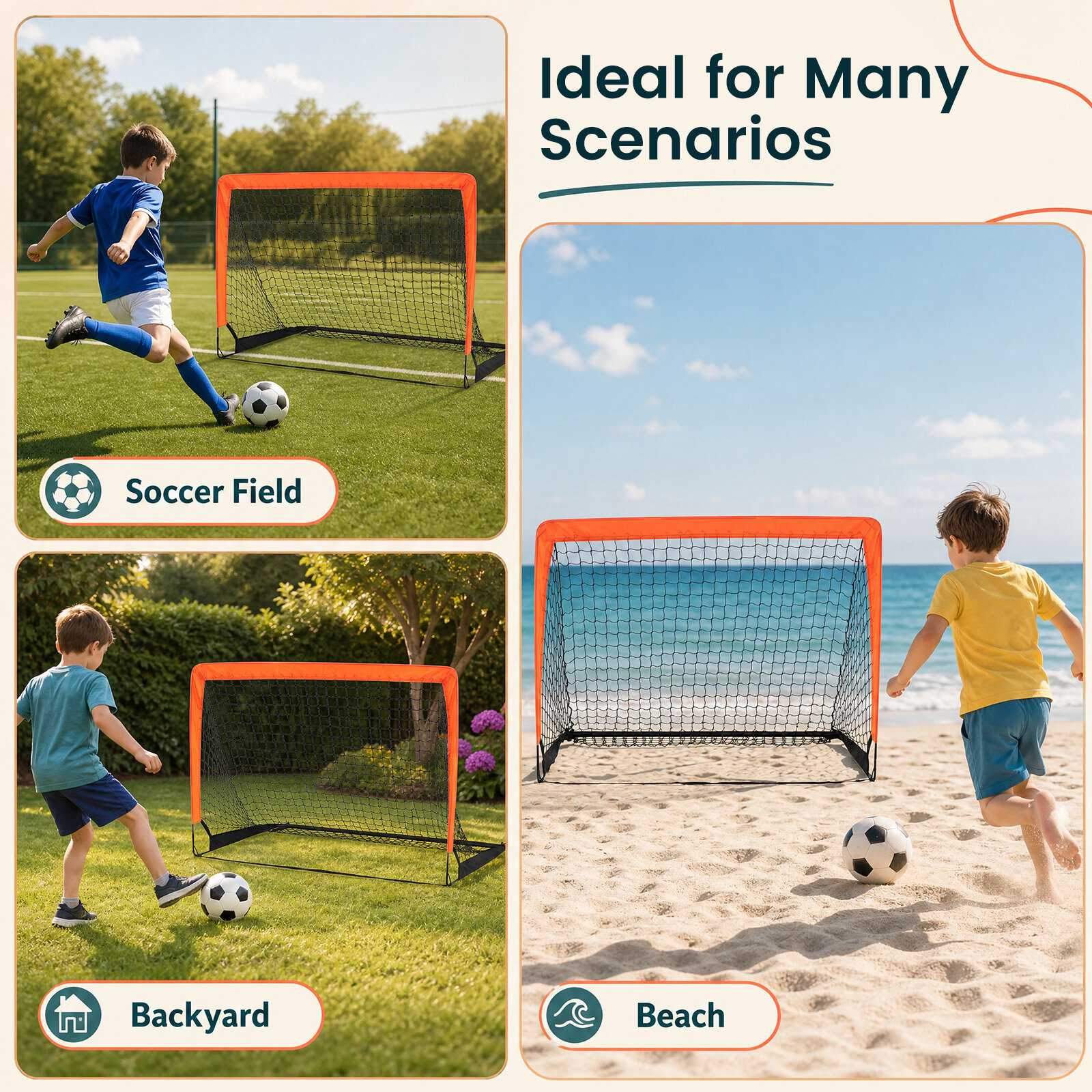 Sett med fotballmål for barn, oransje, 120 x 96 cm, 2-pakning