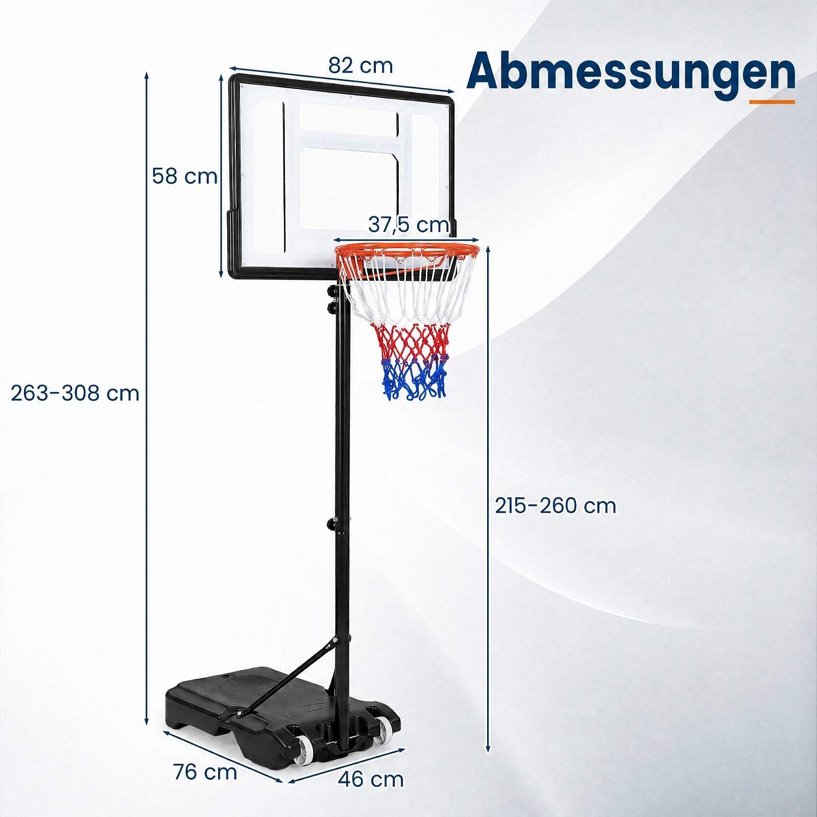 Justerbar basketballkurv – 2,15–2,6 m, bærbar med hjul