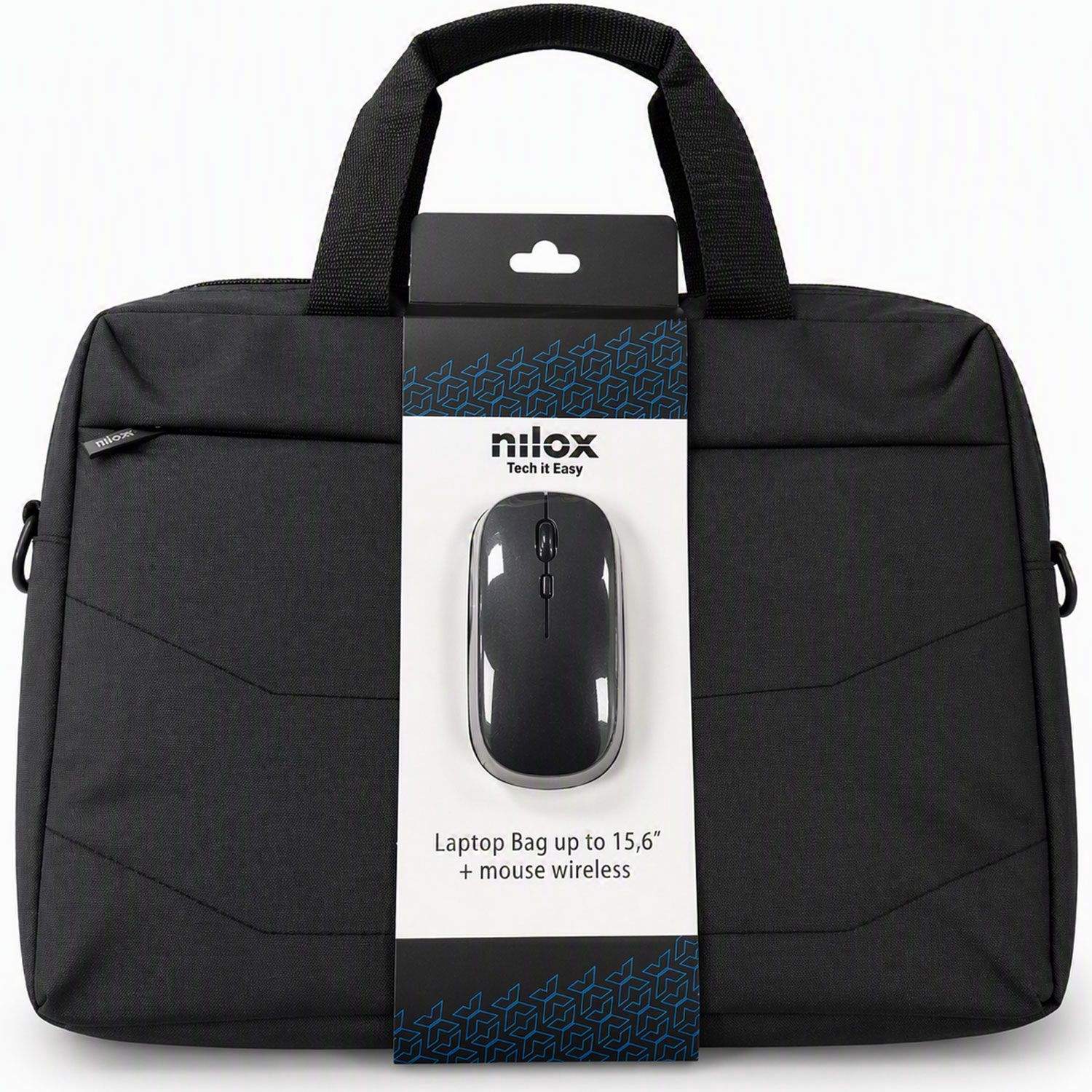 Laptopveske 15,6 tommers og trådløst musesett fra Nilox, Bluetooth, frontlomme