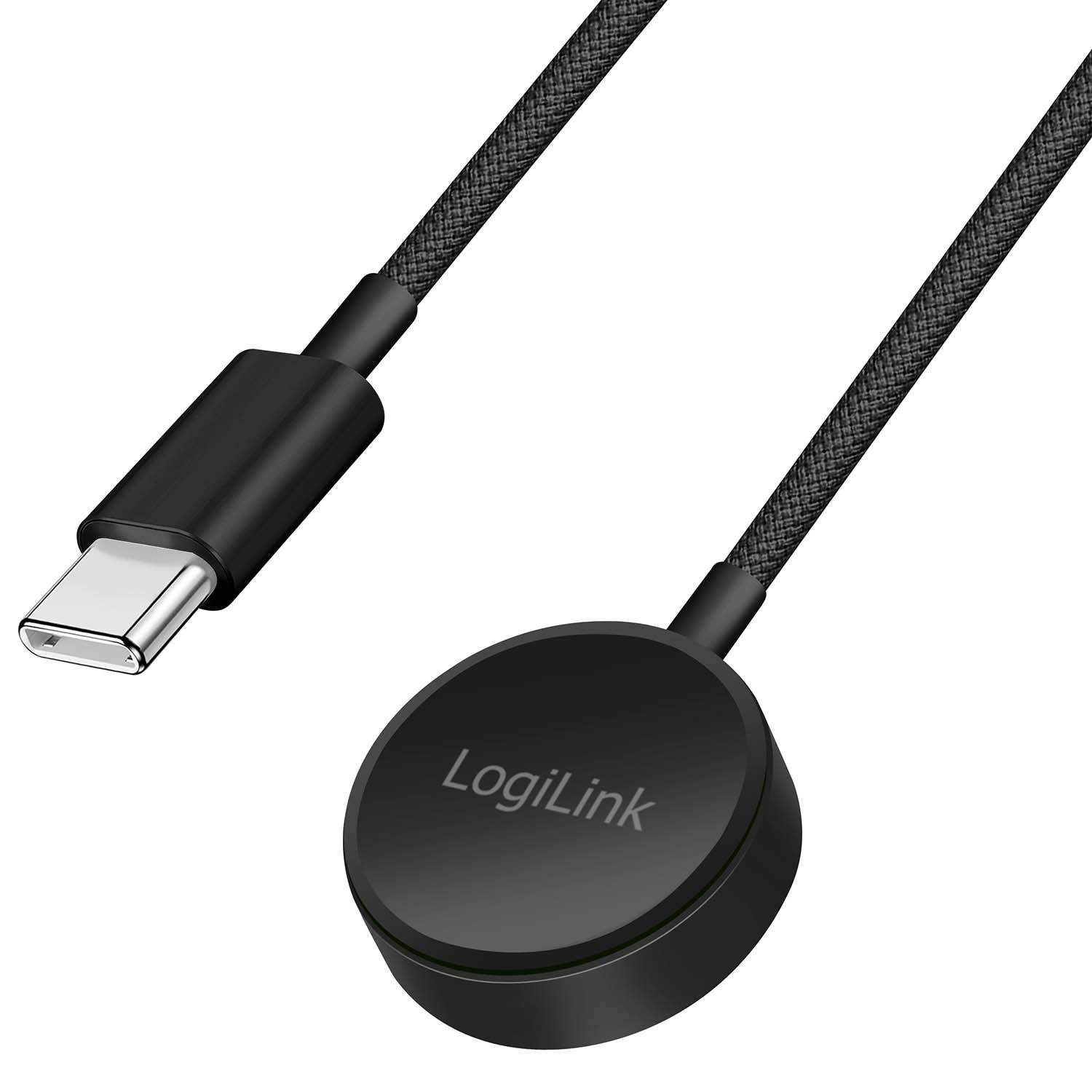 LogiLink Galaxy Watch magnetisk lader med USB-C-plugg, svart, 1 m kabel