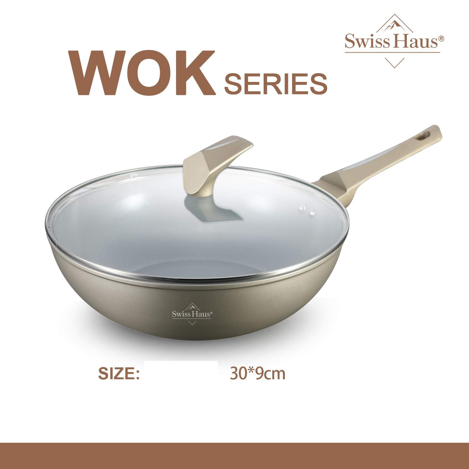 Swiss Haus Lake Geneva Spun Wok med lokk 30cm - Champagne