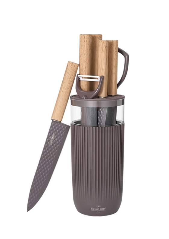 Swiss Haus Lake Geneva knivsett 8 deler med knivblokk - Taupe