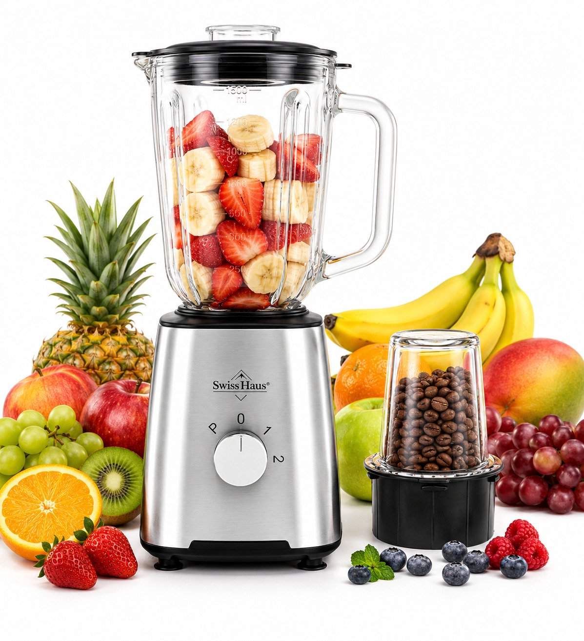 Swiss Haus Zermatt Glacier bordblender 1.5 l 500 W med kvern - rustfritt stål