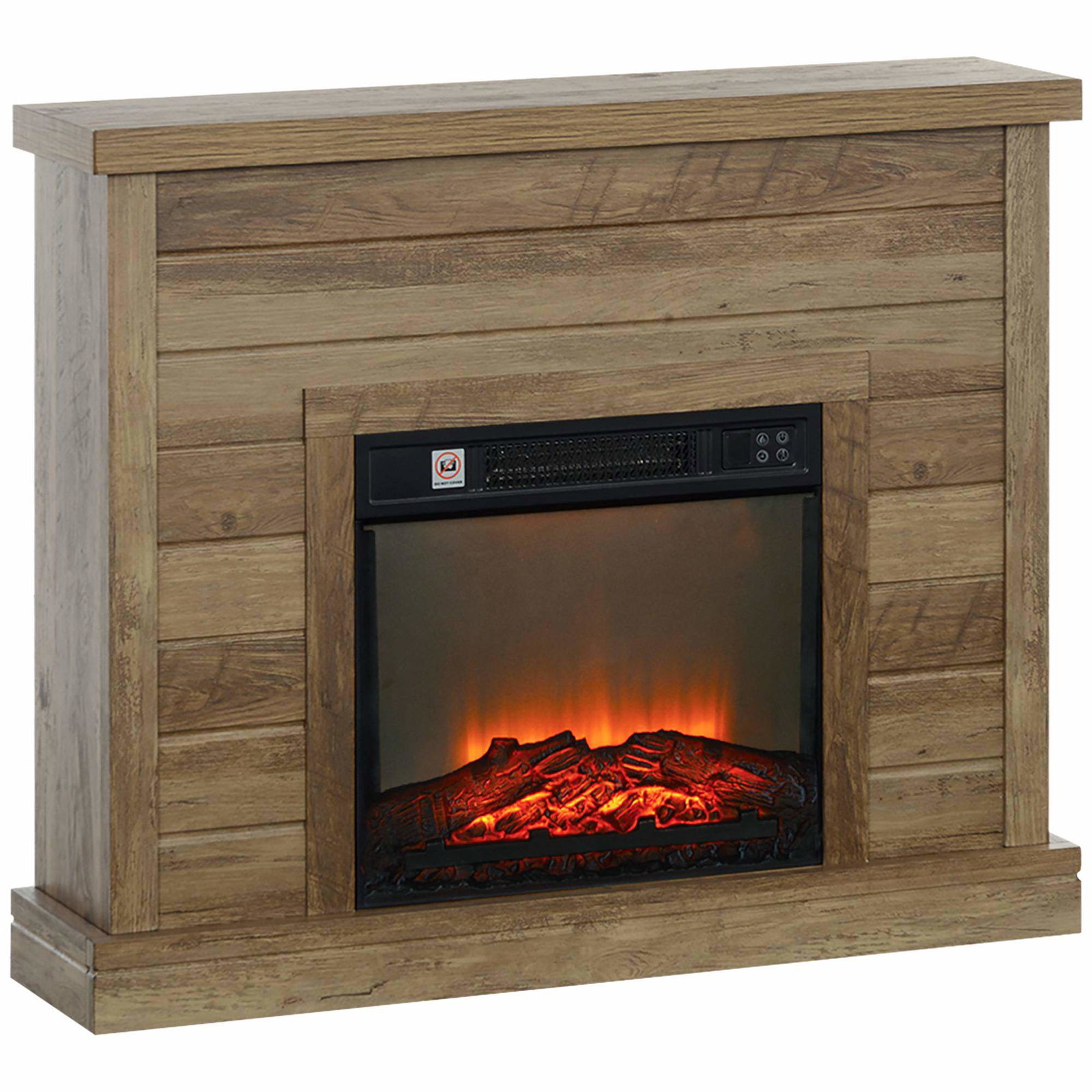 Frittstående elektrisk peis med 3D-flammeeffekt, naturlig tre, 1800 W
