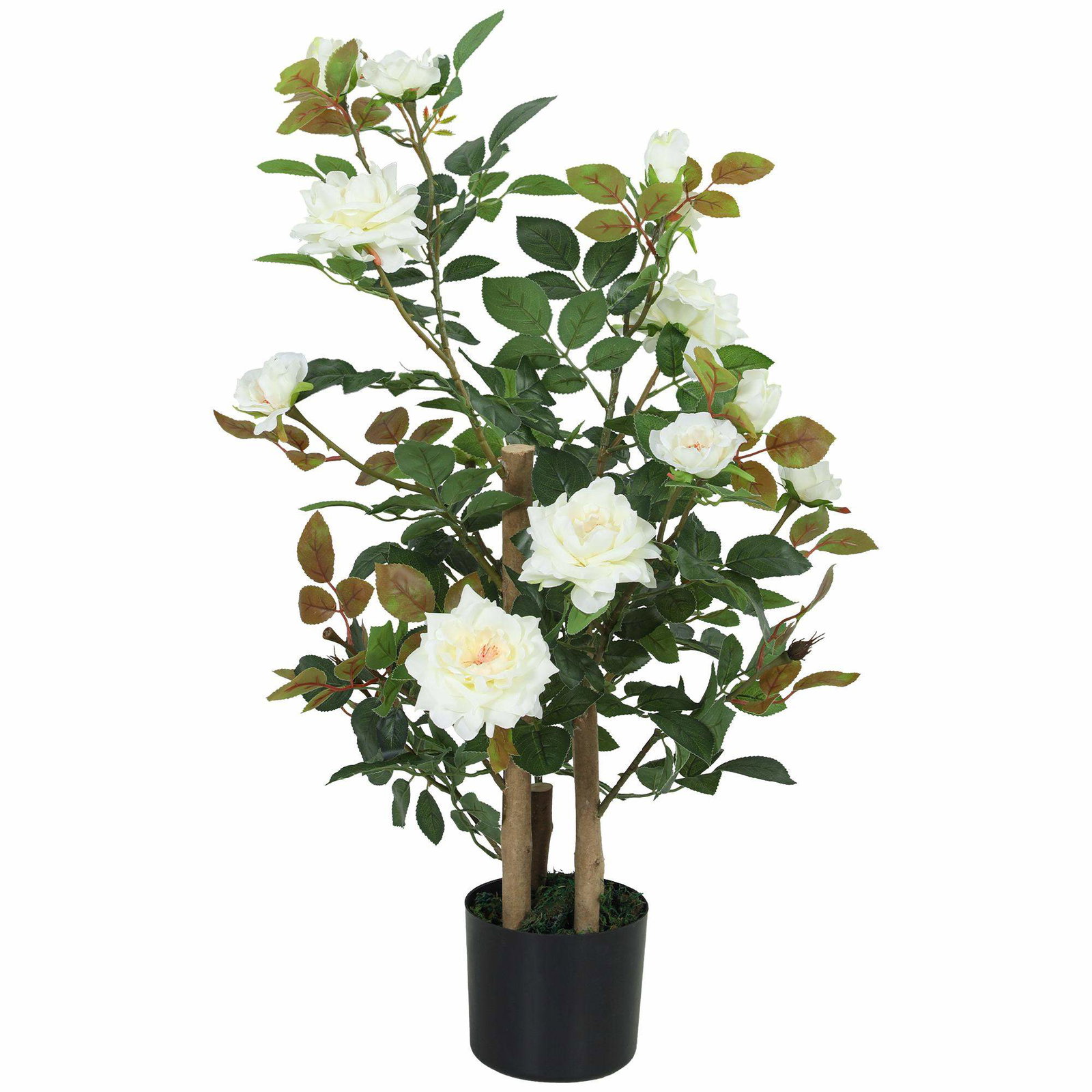 Stor kunstig roseplante 90 cm for innendørs og utendørs bruk, hvit, 344 blader