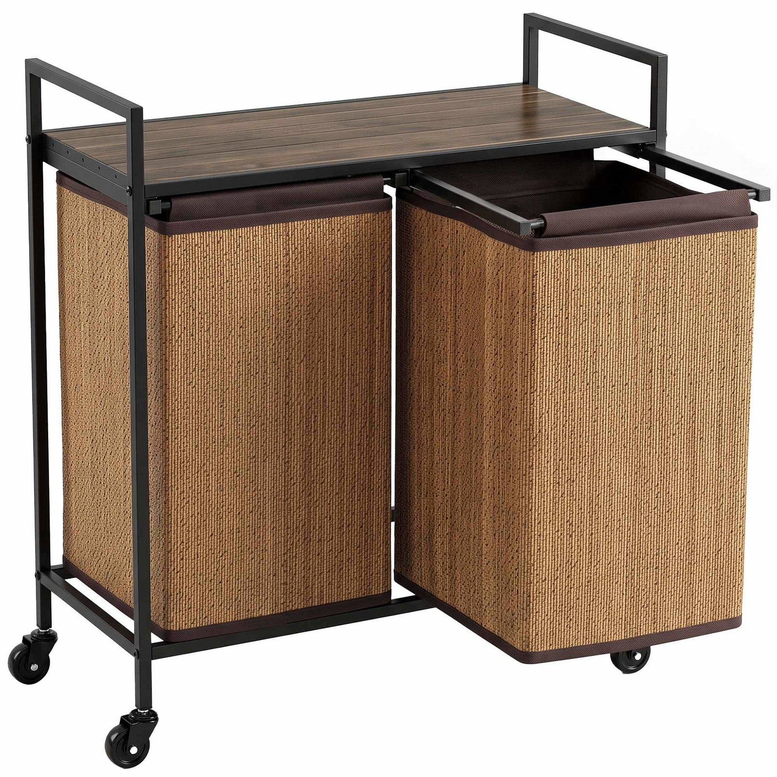 Trillekurv med 2 x 60 l poser og topphylle, bambus, svartbrun