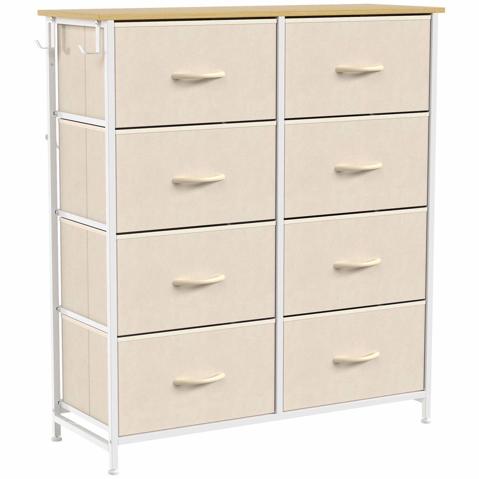 Soveromskommode med 8 stoffskuffer, 4 sidelommer, 2 kroker, beige