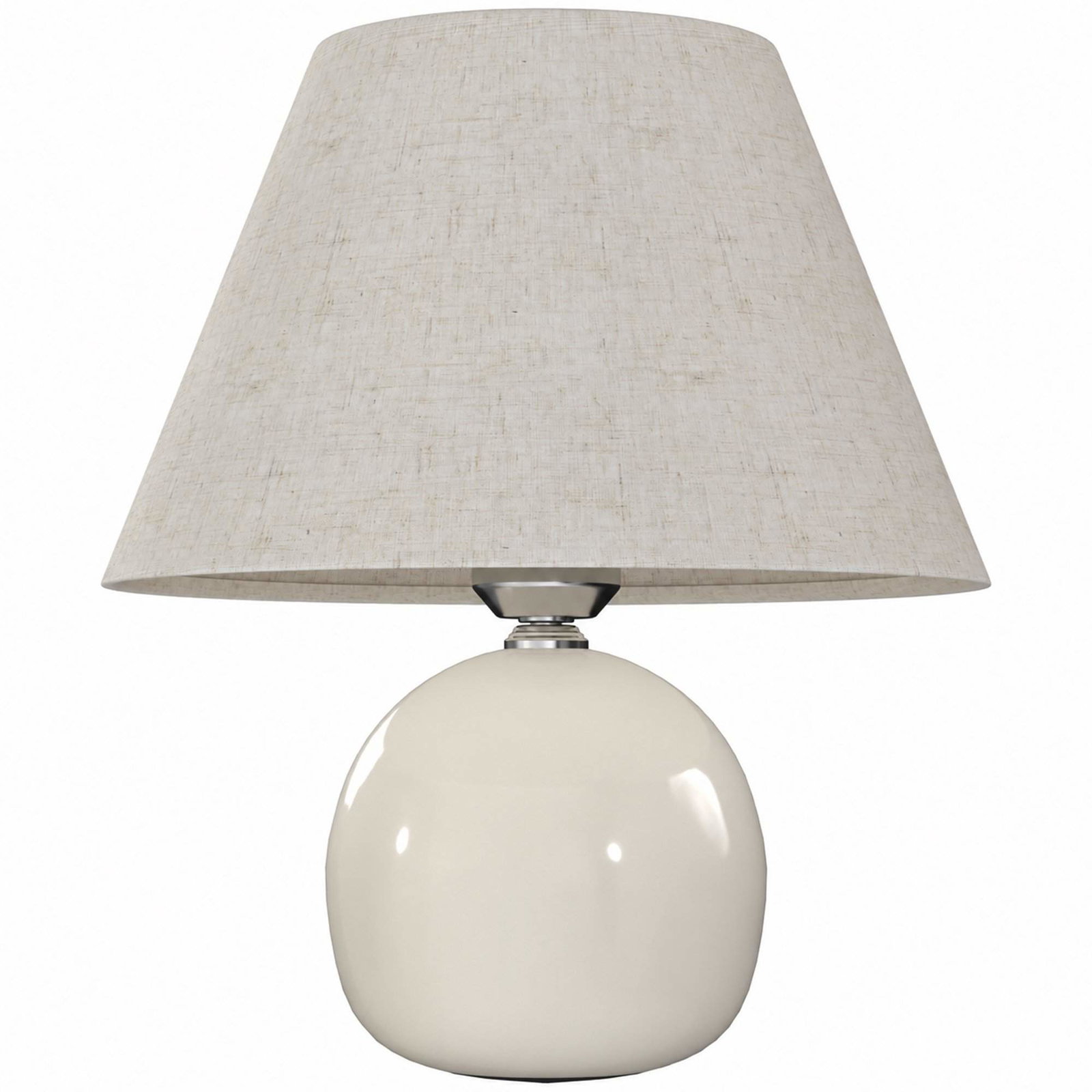 Vintage nattbordslampe i glasert keramikk med konisk skjerm, kremhvit, E27