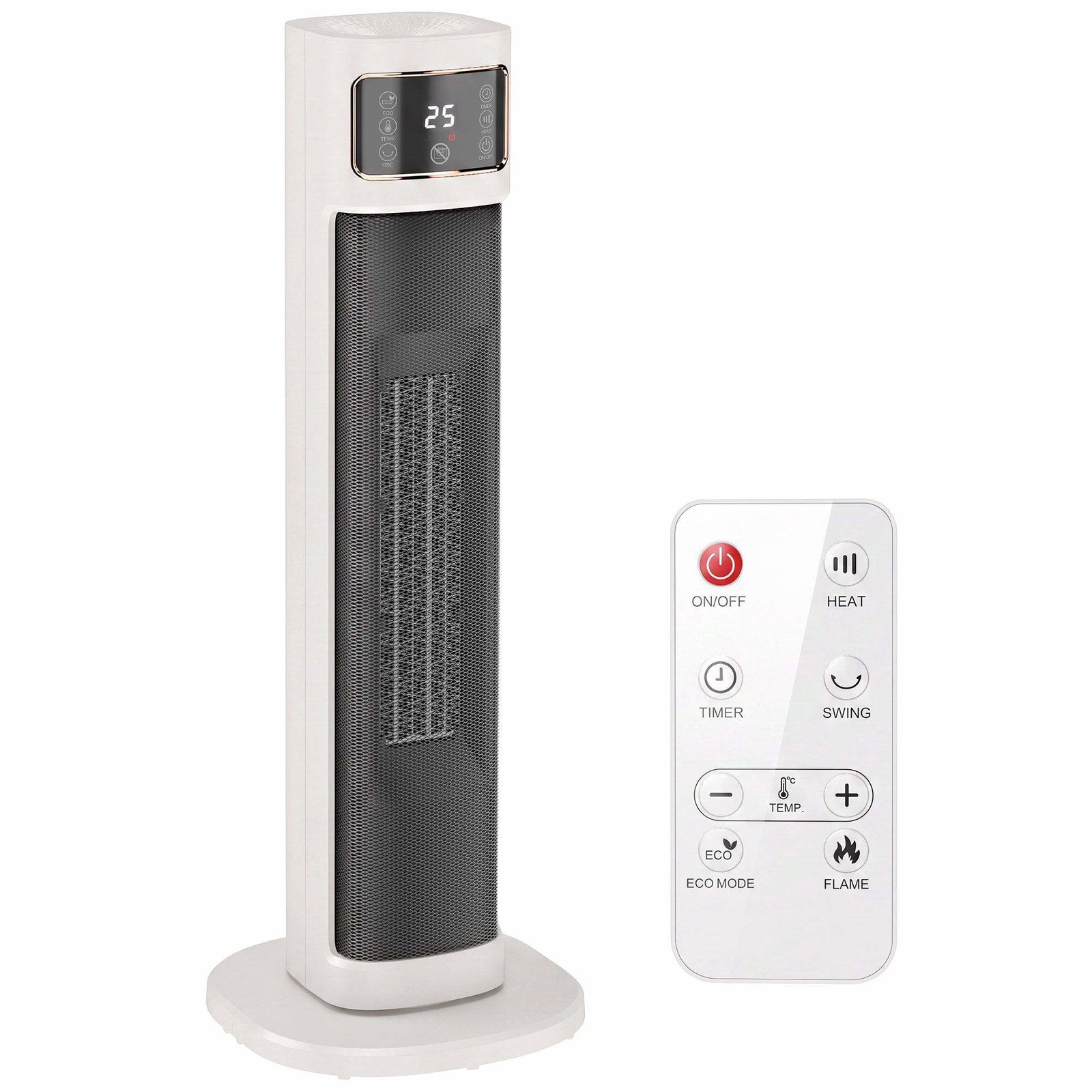 PTC keramisk varmeovn 2000 W med 70° oscillasjon og fjernkontroll, hvit