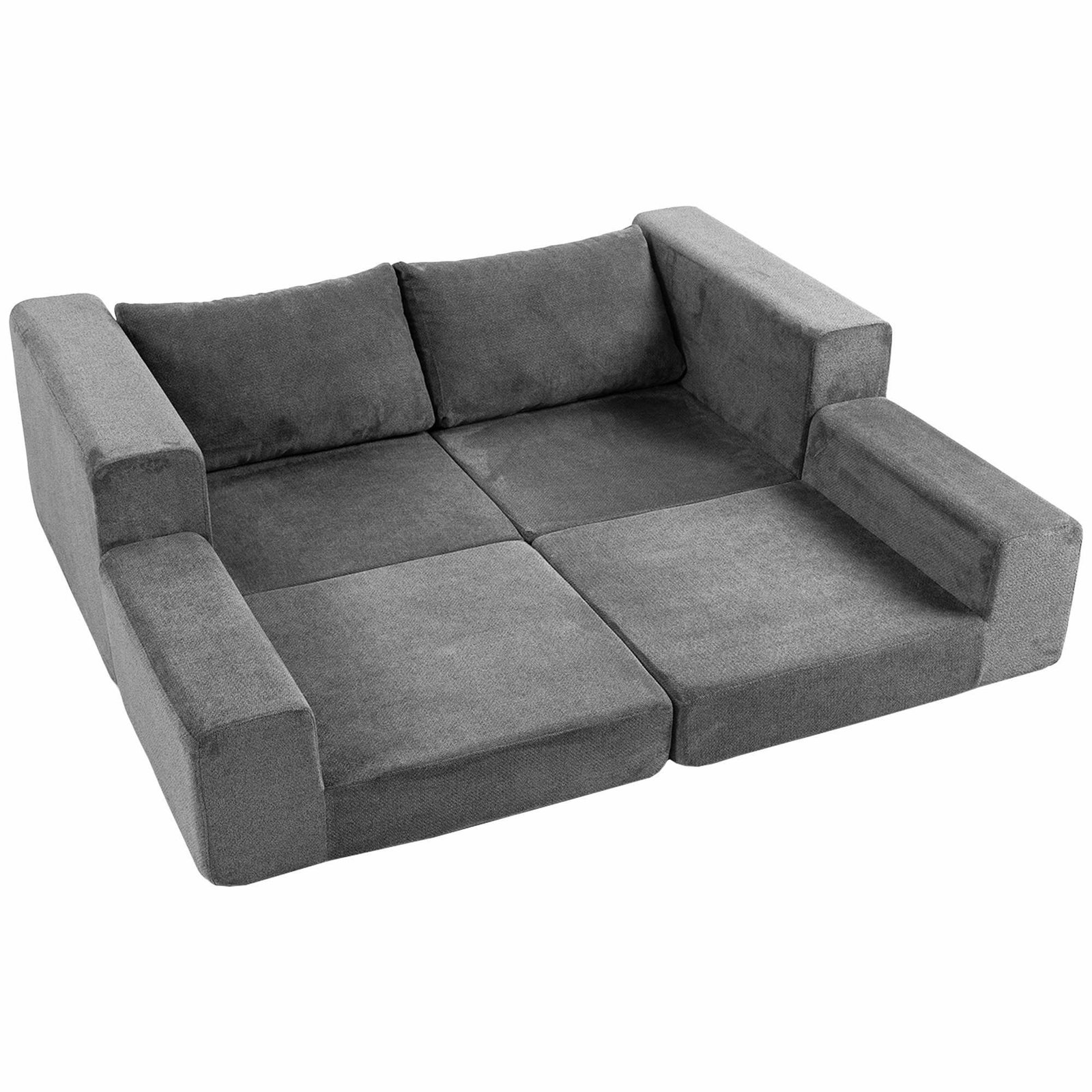 Grå chenille sovesofa 4-i-1, plass til to, soveplass til to