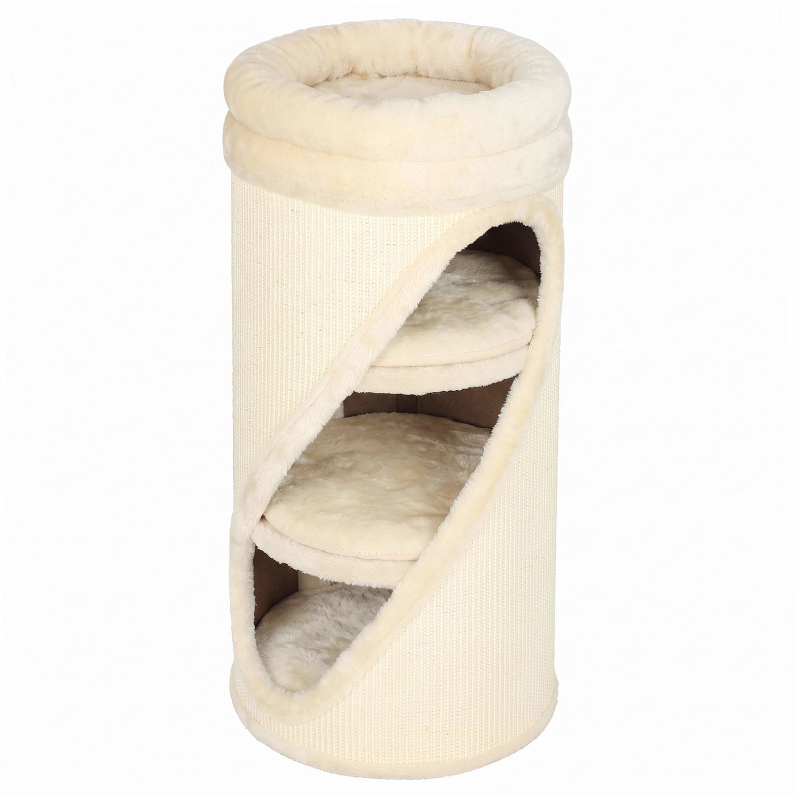 4-etasjes kattetønne med sisal klorevegg og plysjseng, 75 cm, beige