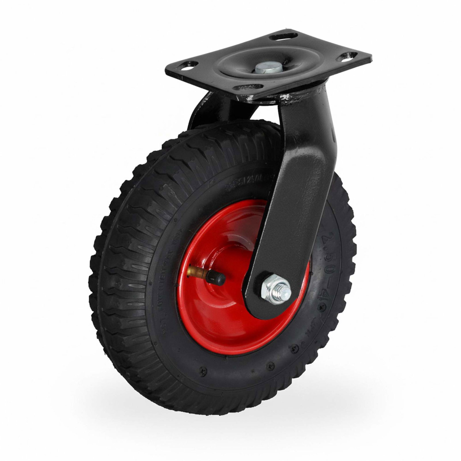 Kraftige pneumatiske svingbare hjul 20 cm, 2.50-4 dekk, 120 kg, rød felg