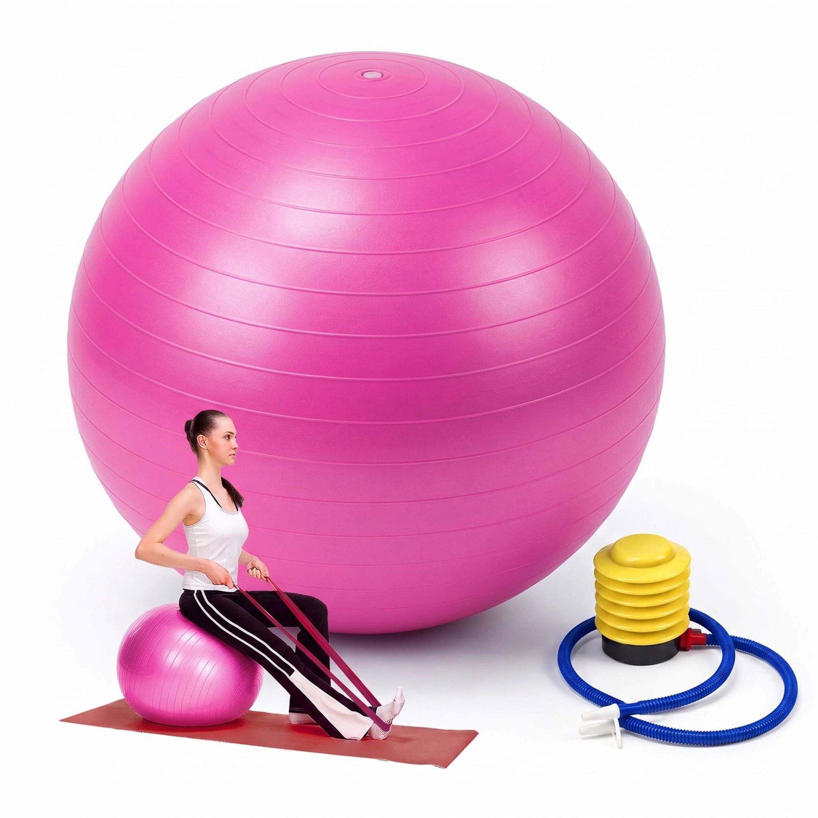Pilatesball med pumpe for kjernemuskulatur og bedre balanse, rosa
