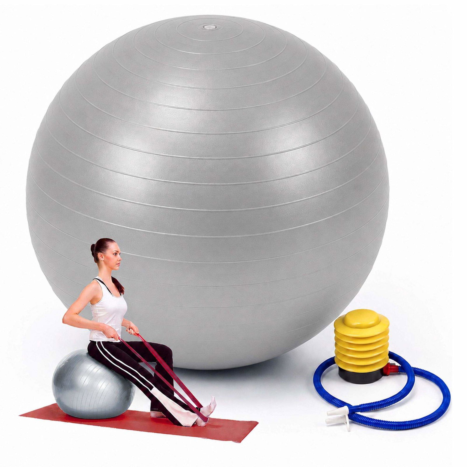 Pilatesball med pumpe for kjernemuskulatur og bedre balanse, grå