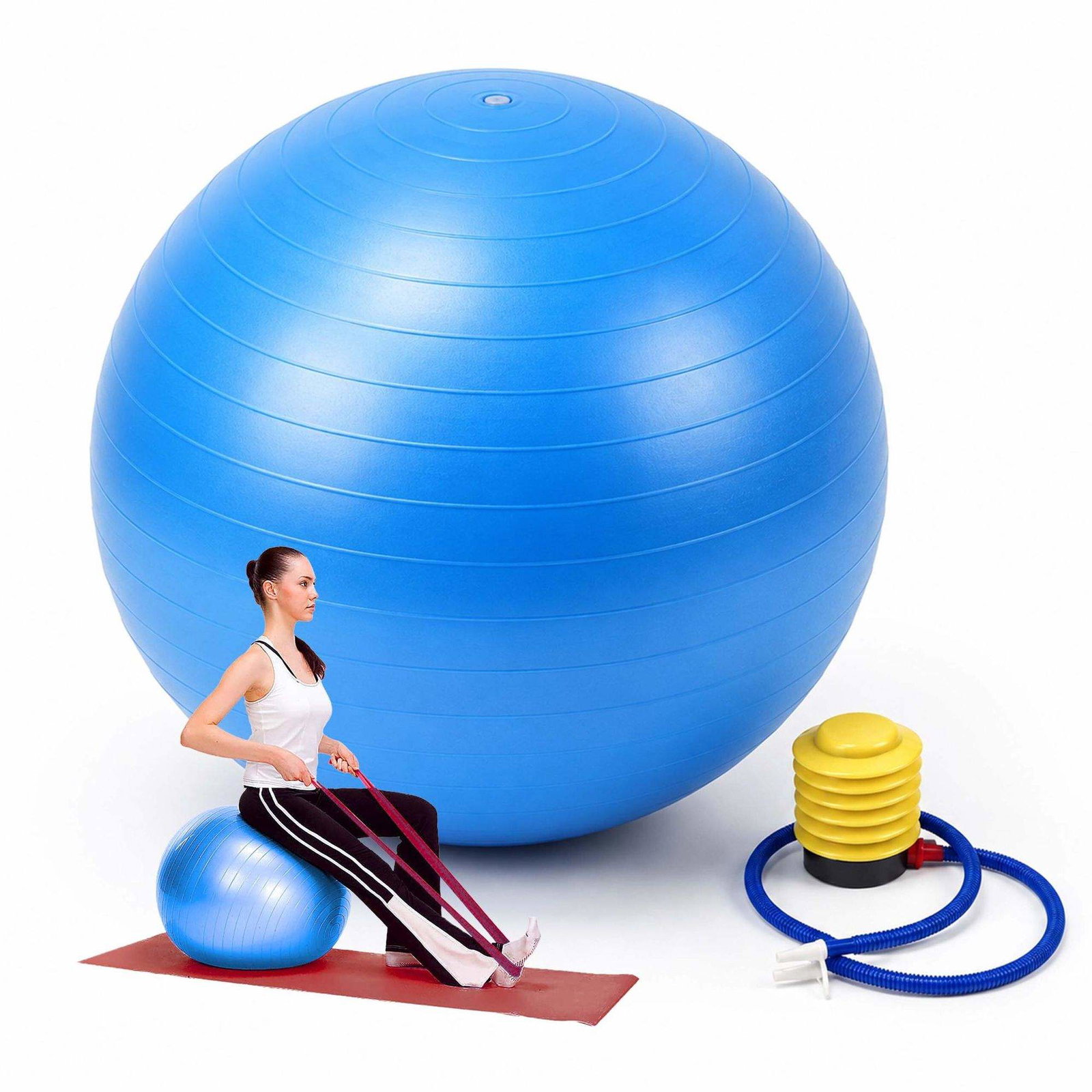 Pilatesball med pumpe for kjernemuskulatur og bedre balanse, blå