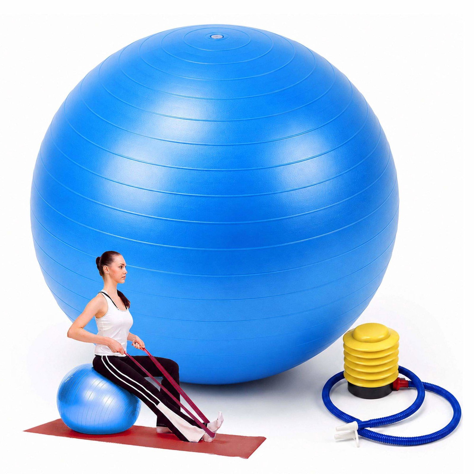 Pilatesball med pumpe for kjernemuskulatur og bedre balanse, blå