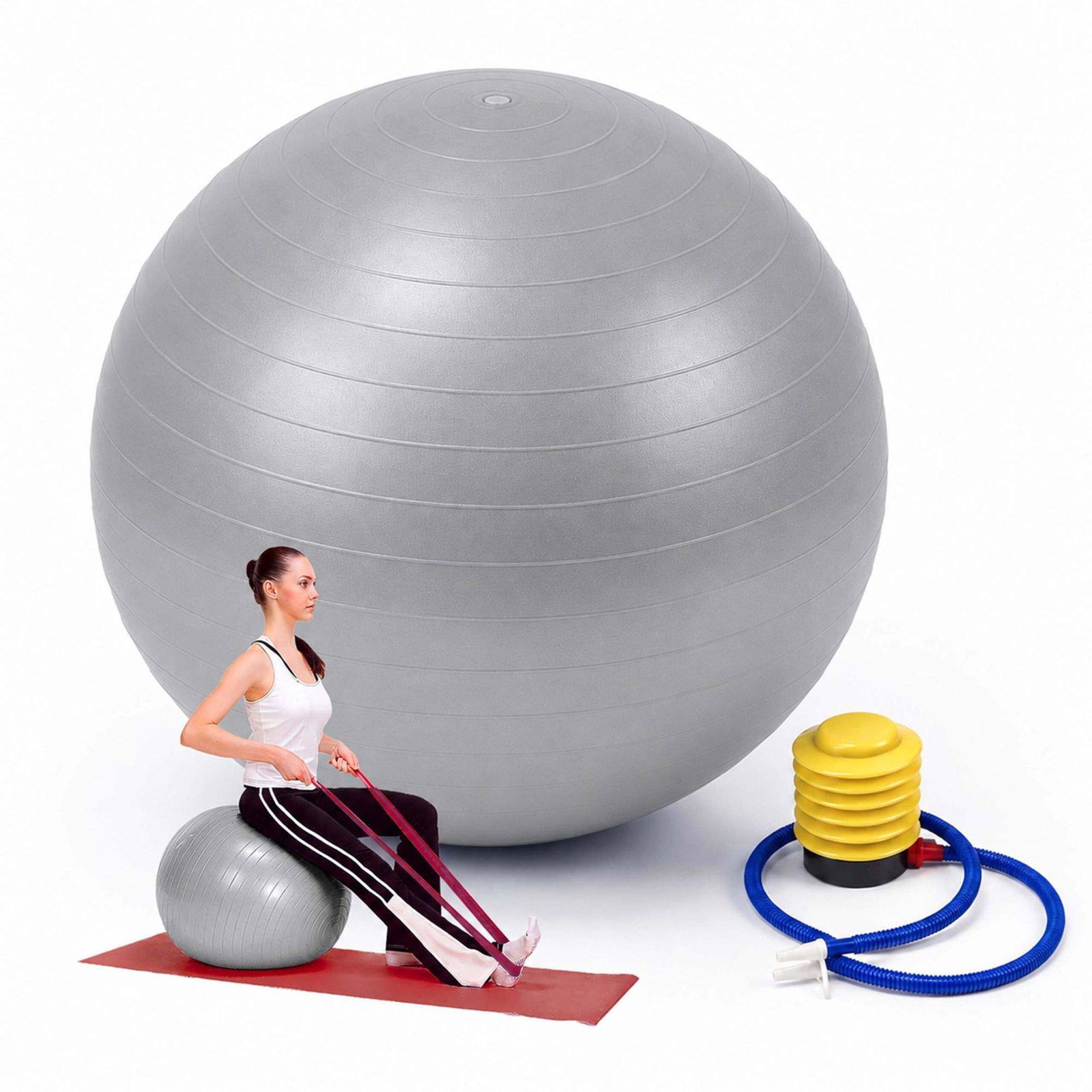 Pilatesball med pumpe for kjernemuskulatur og bedre balanse, grå