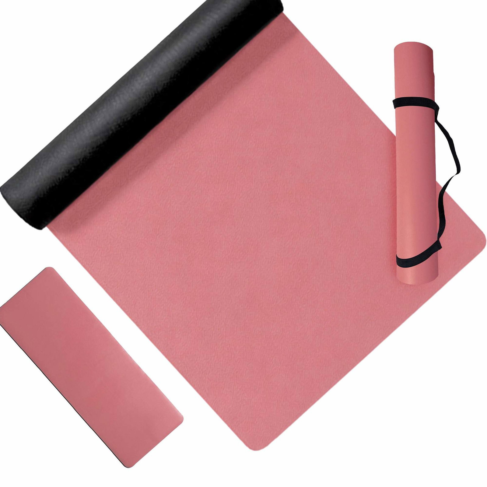 Pilates- og yogamatte 5 mm med PU-overflate og gummibunn, rosa