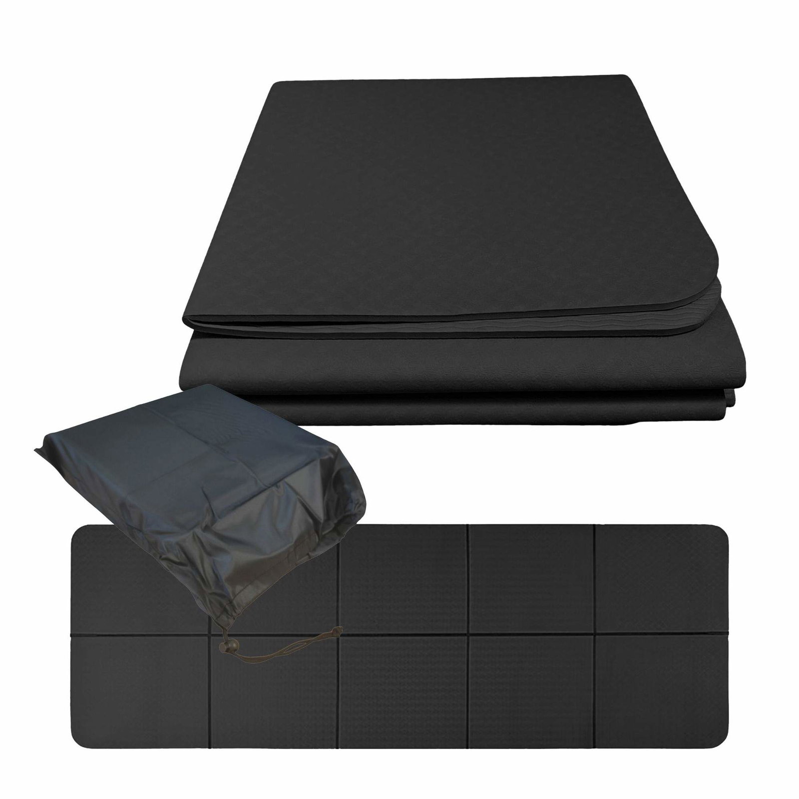 Sammenleggbar, sklisikker yogamatte 6 mm for Yin og Hatha, svart