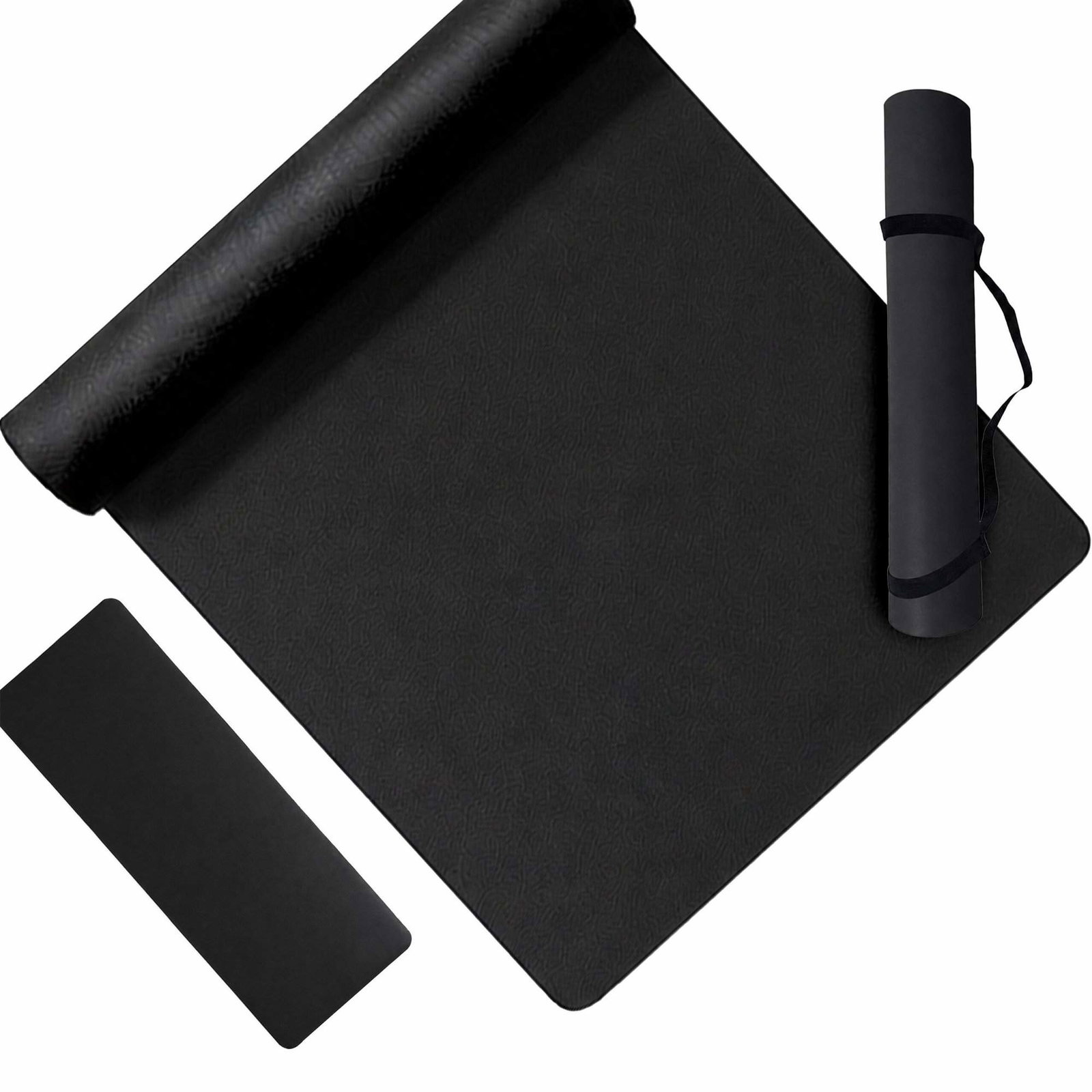 Pilates- og yogamatte 5 mm med PU-overflate og gummibase, svart
