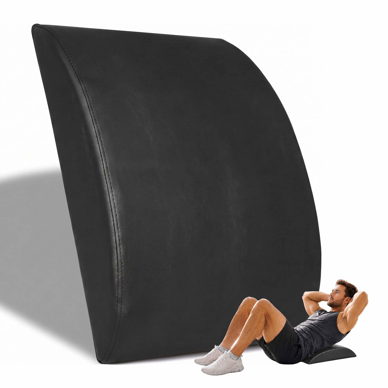 Svart sit-up-pute med ergonomisk ryggkurve, PVC-trekk som kan tørkes av