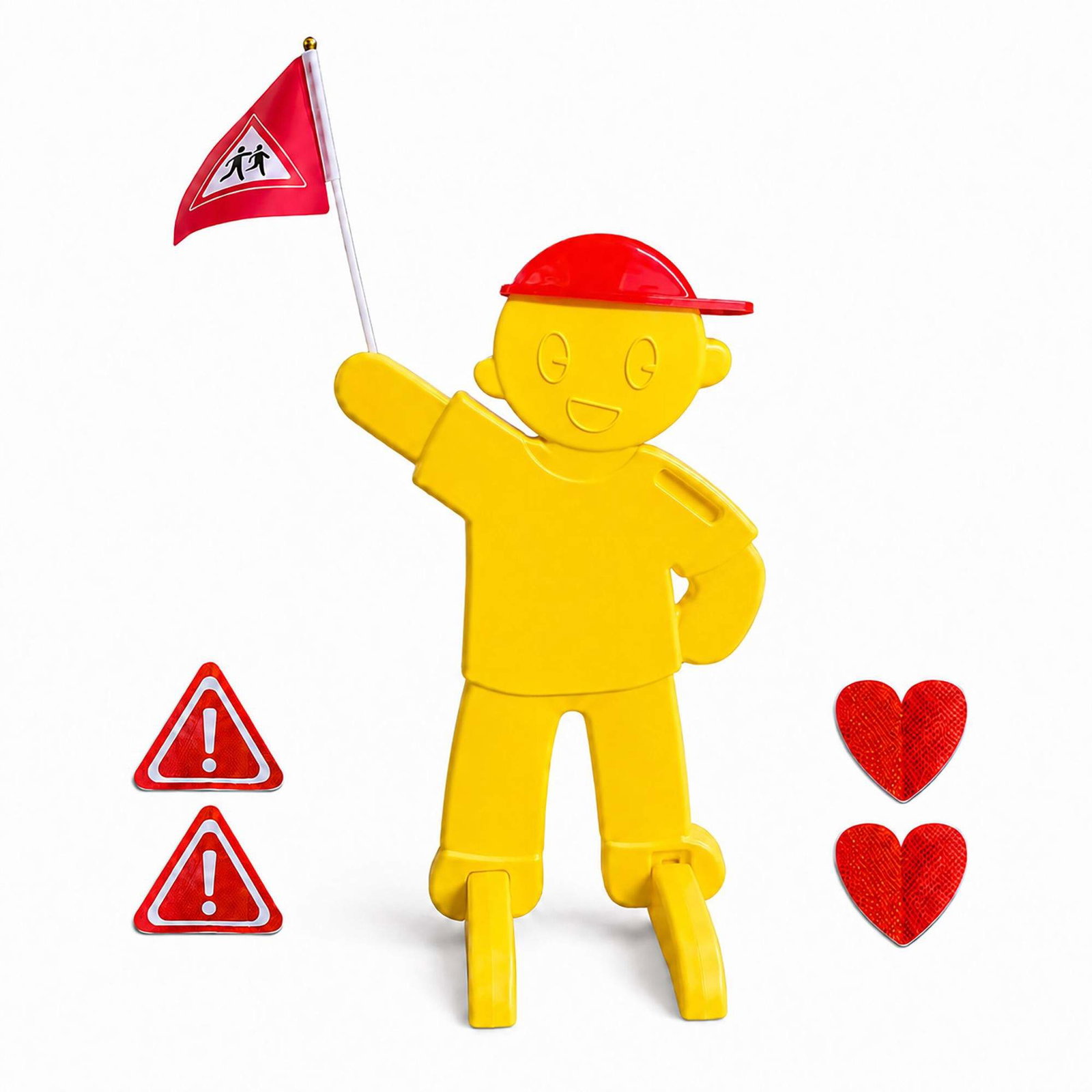 Advarselsfigur for barn med rødt flagg for lekegater, gul, reflekterende