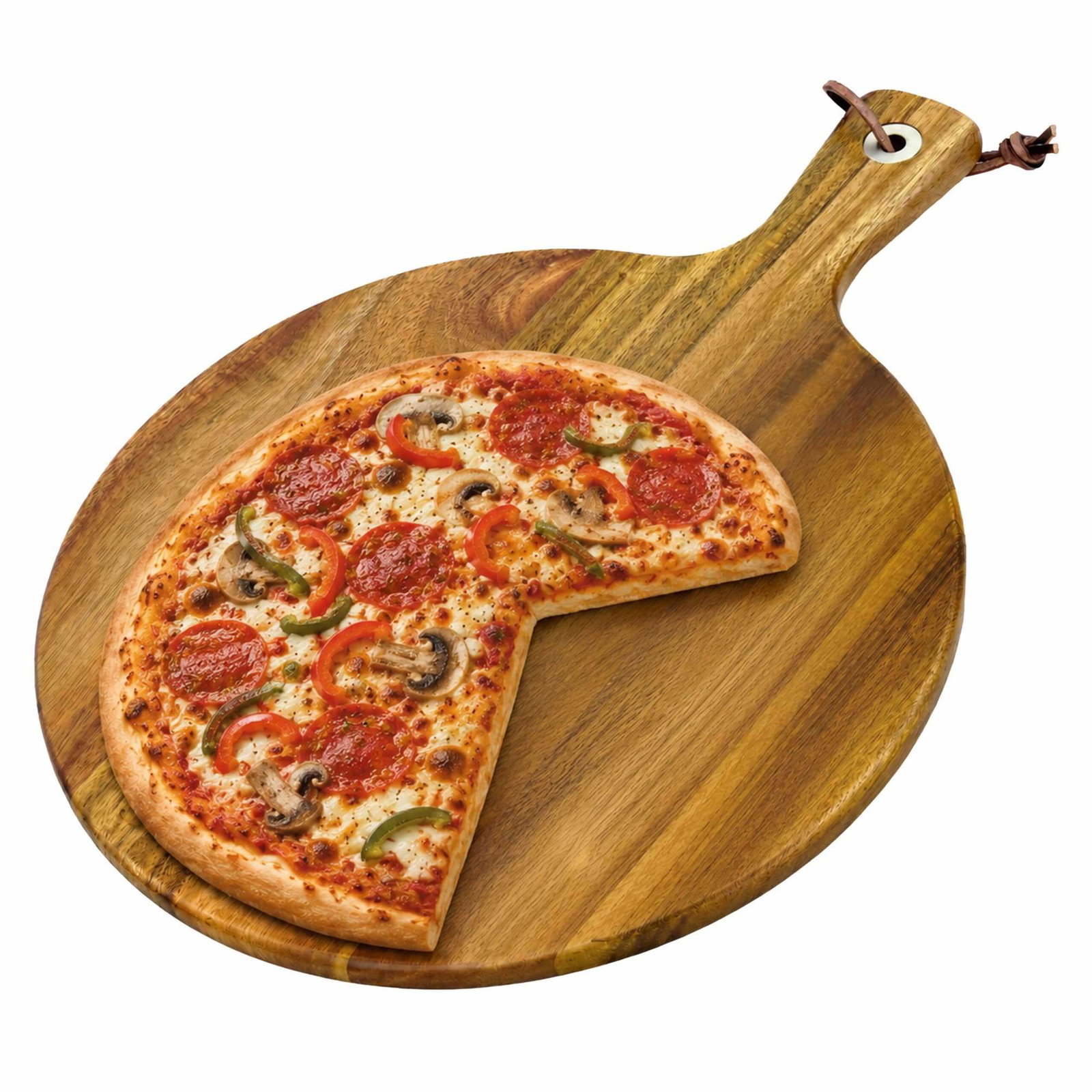 Rustikk pizzaserveringsbrett med håndtak, akasietre, 28 cm