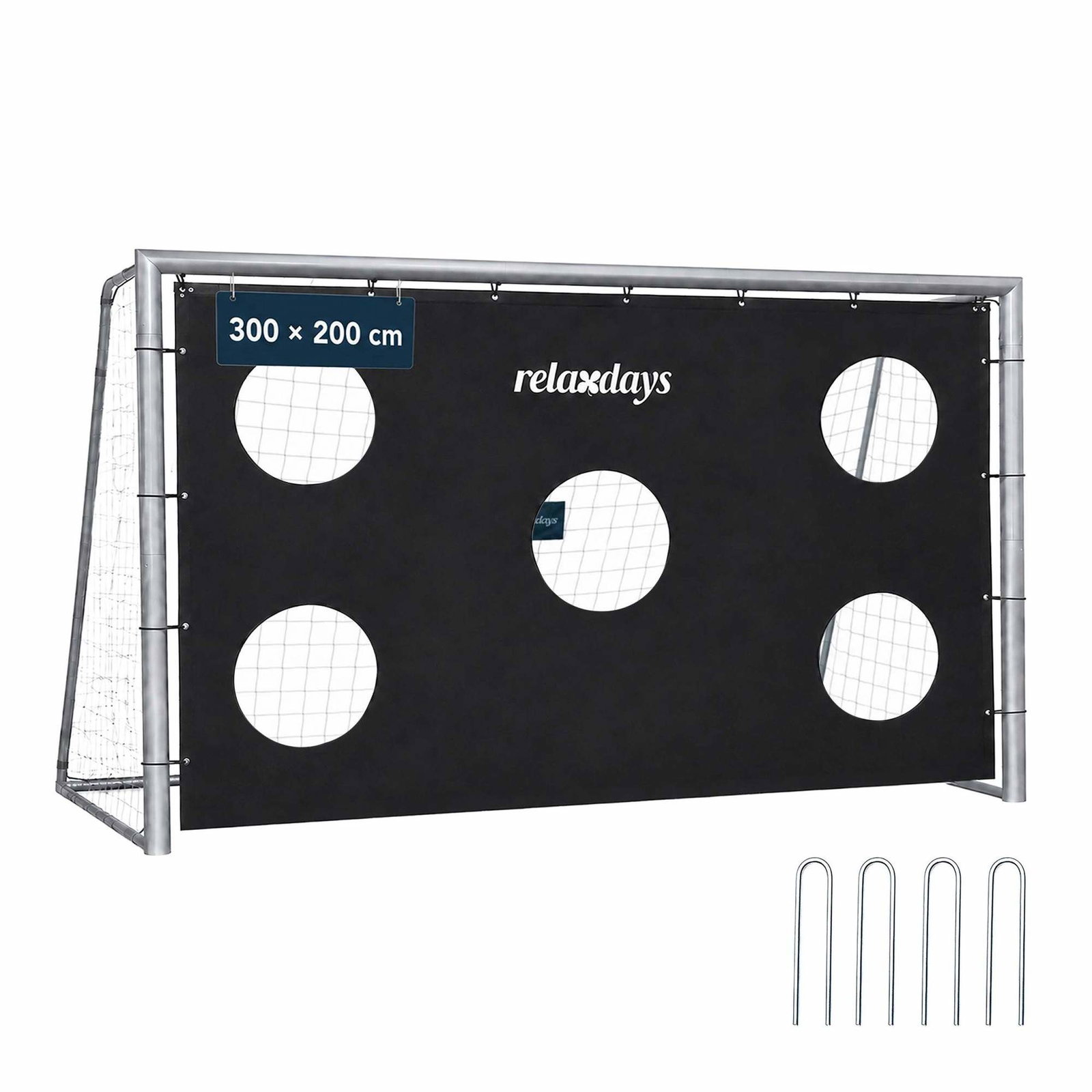 Hagefotballmål 300 x 200 cm med skytemålvegg, grå