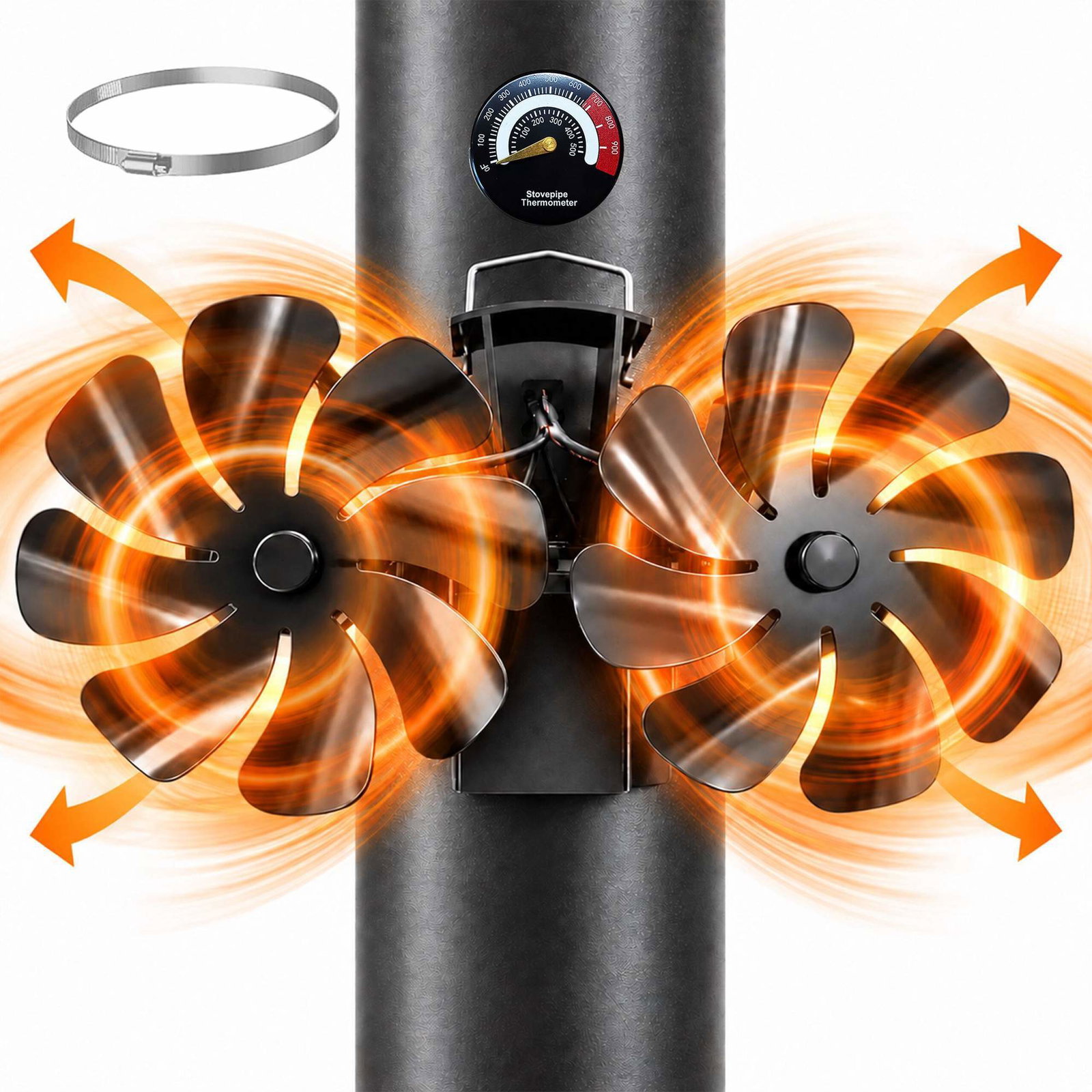 3-i-1 komfyrvifte med dobbel motor og magnetfeste, svart, anodisert aluminium