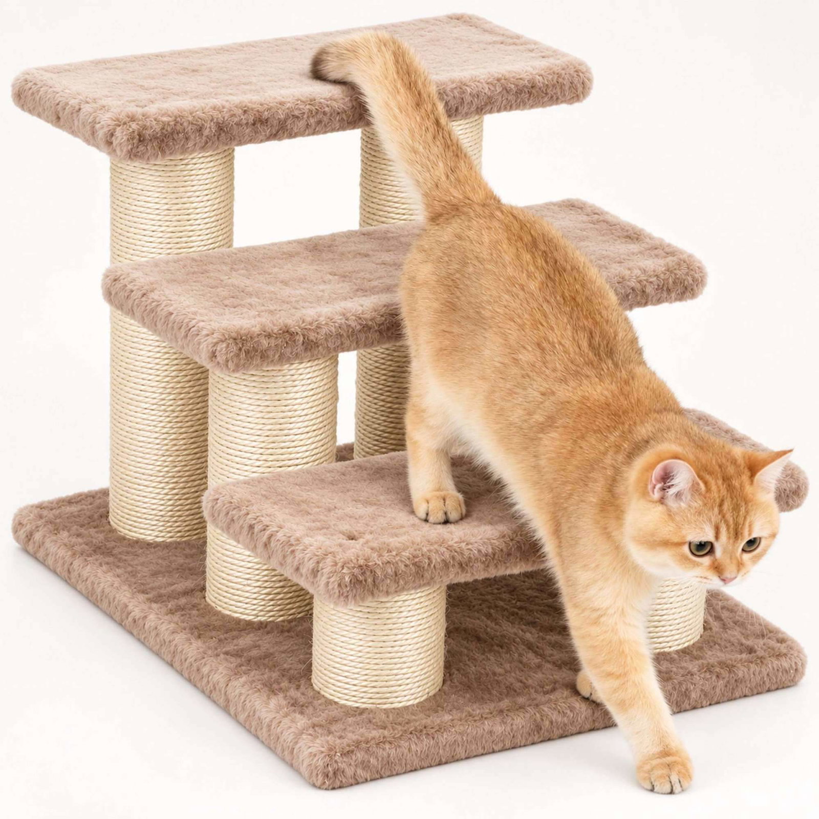 3-trinns kattetrapp med sisal klorebrett for eldre katter