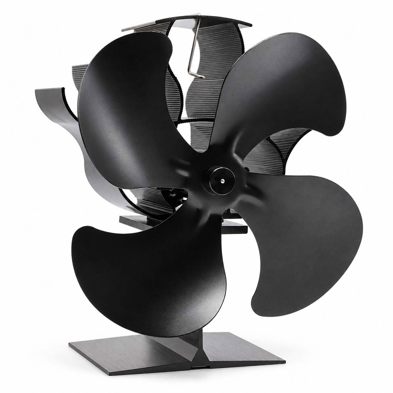 Frittstående komfyrvifte uten strøm, 4 blader, anodisert aluminium, svart